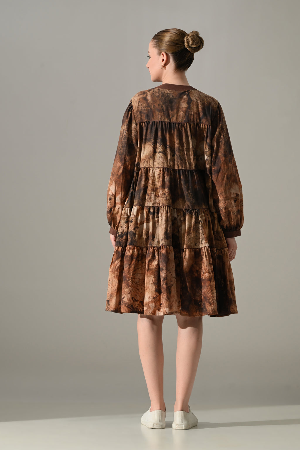 Earth Brown Tie-Dye Tiered Dress - samant chauhan design 