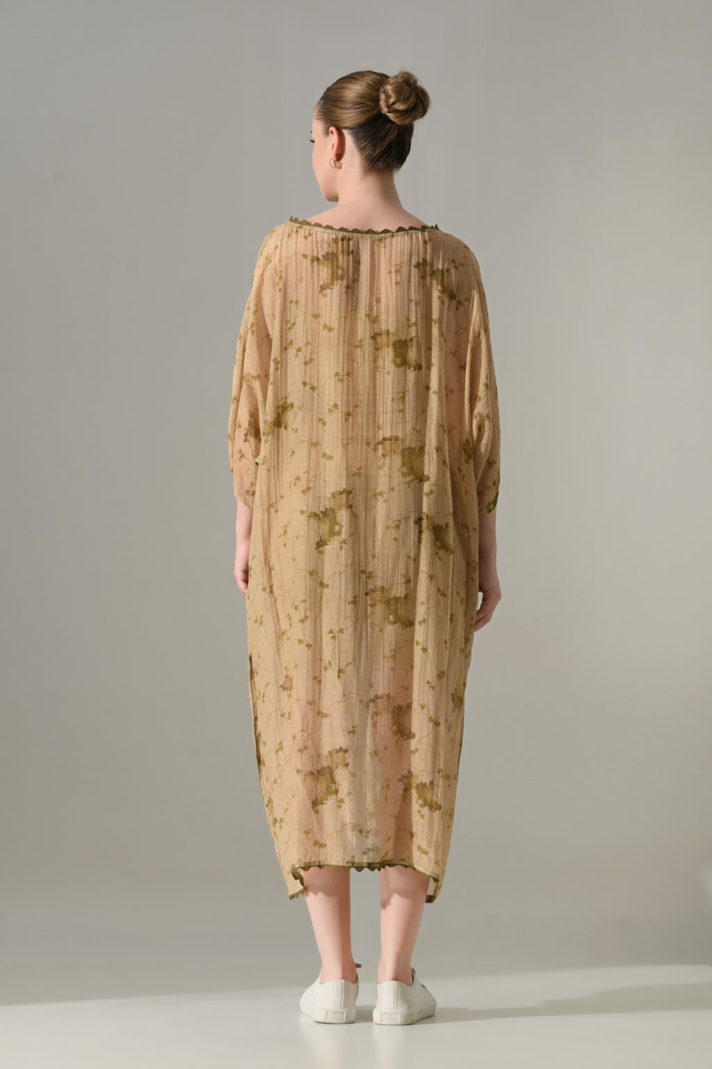 Beige Botanical long kaftan dress - samant chauhan design 