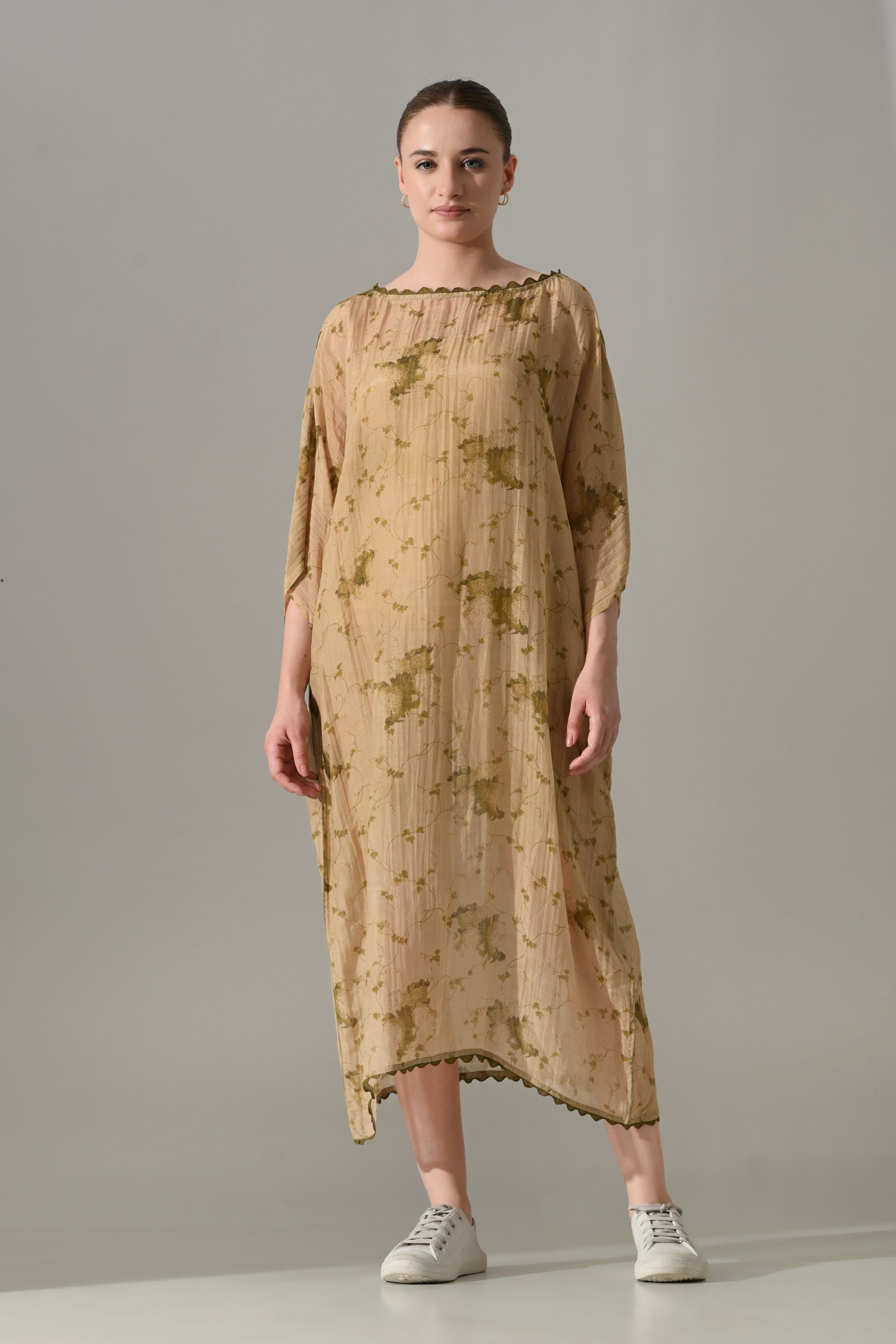 Beige Botanical long kaftan dress - samant chauhan design 