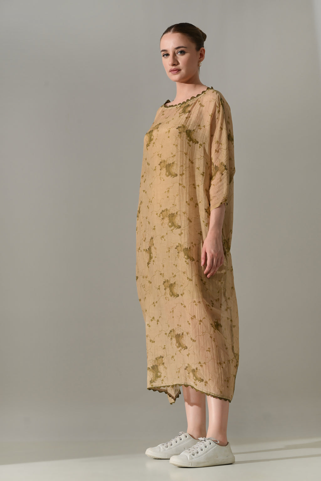 Beige Botanical long kaftan dress - samant chauhan design 