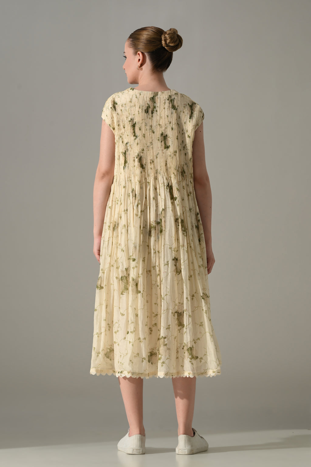 Cream Botanical  Pintex Dress - samant chauhan design 