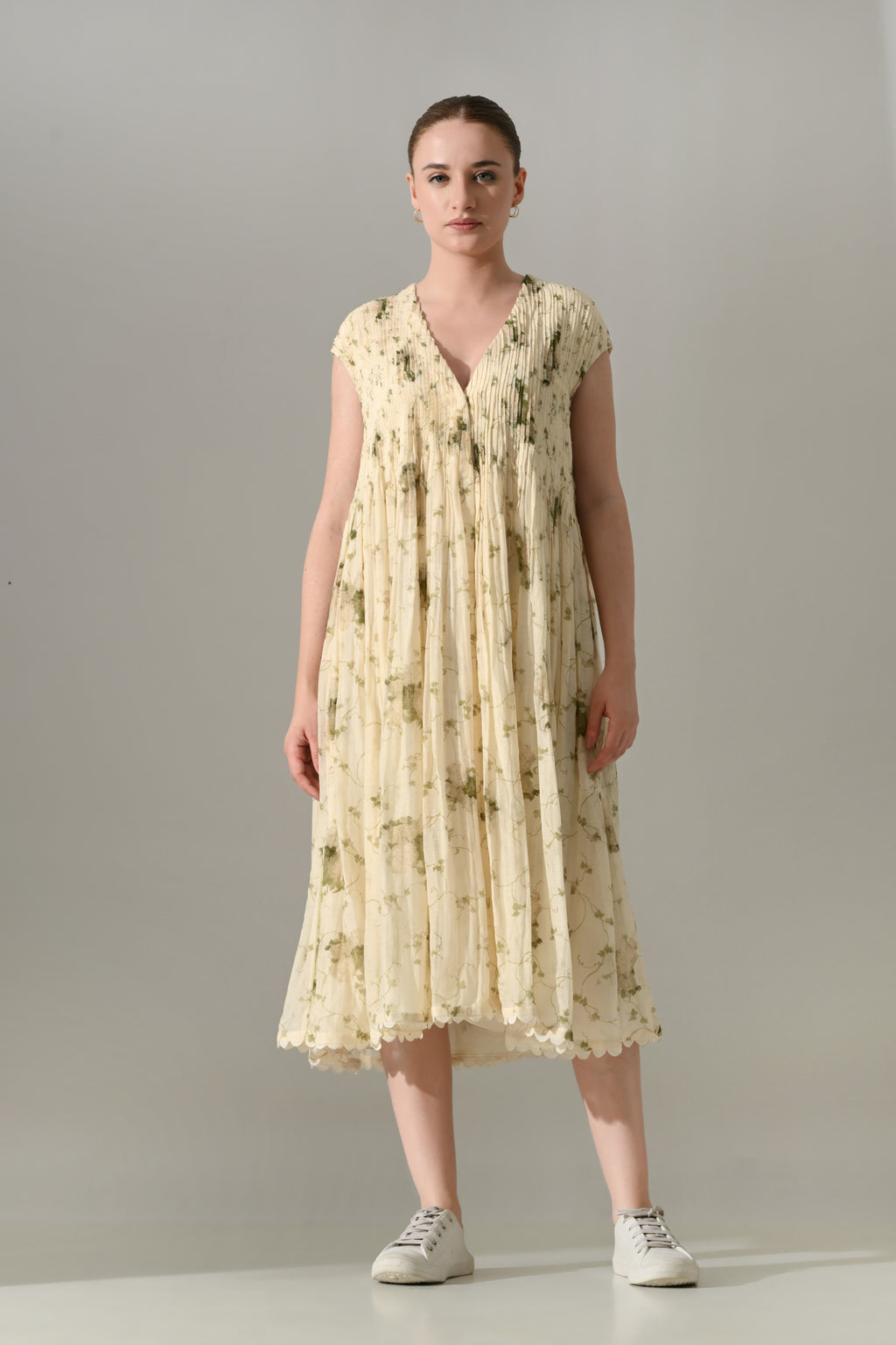 Cream Botanical  Pintex Dress - samant chauhan design 