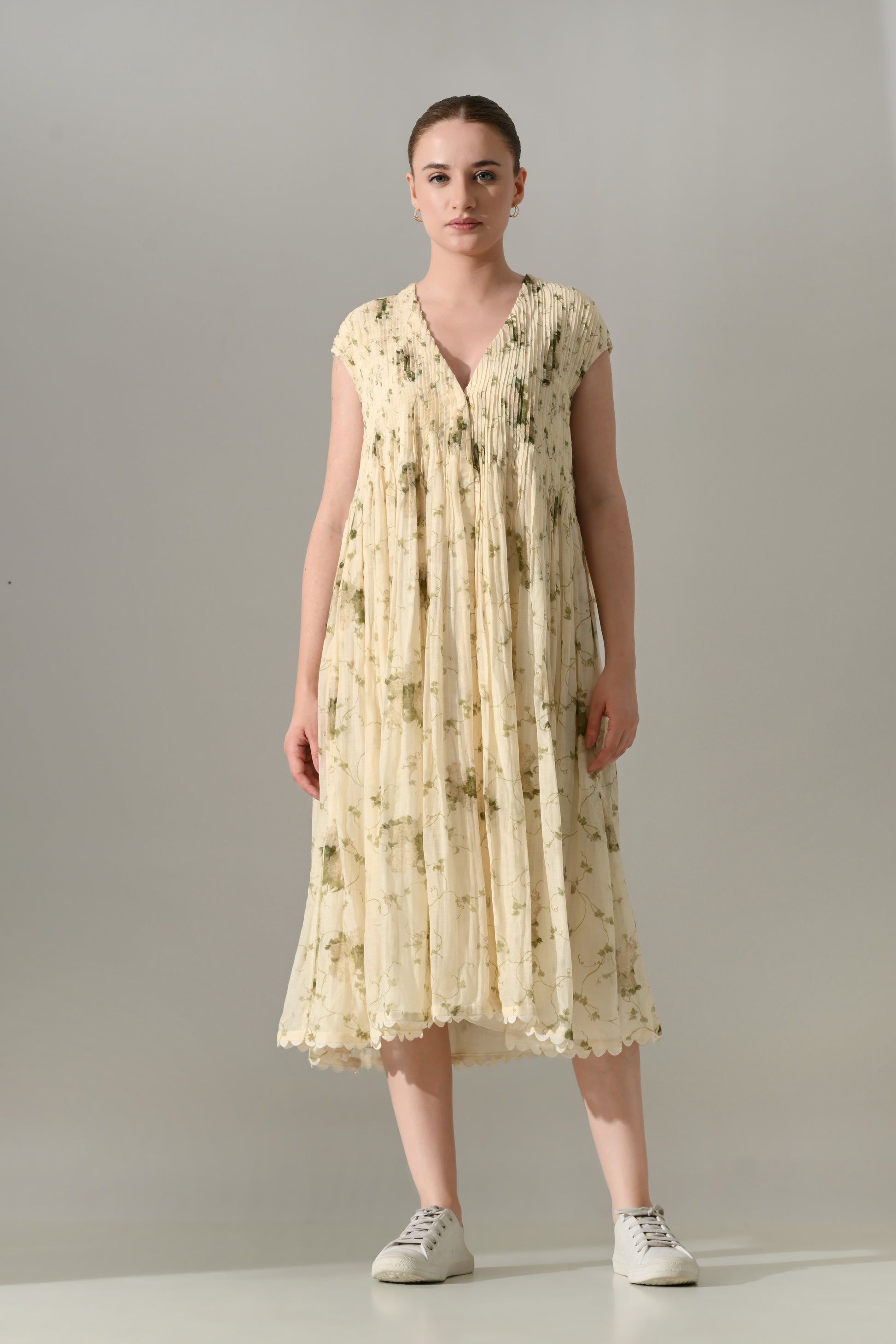 Cream Botanical  Pintex Dress - samant chauhan design 