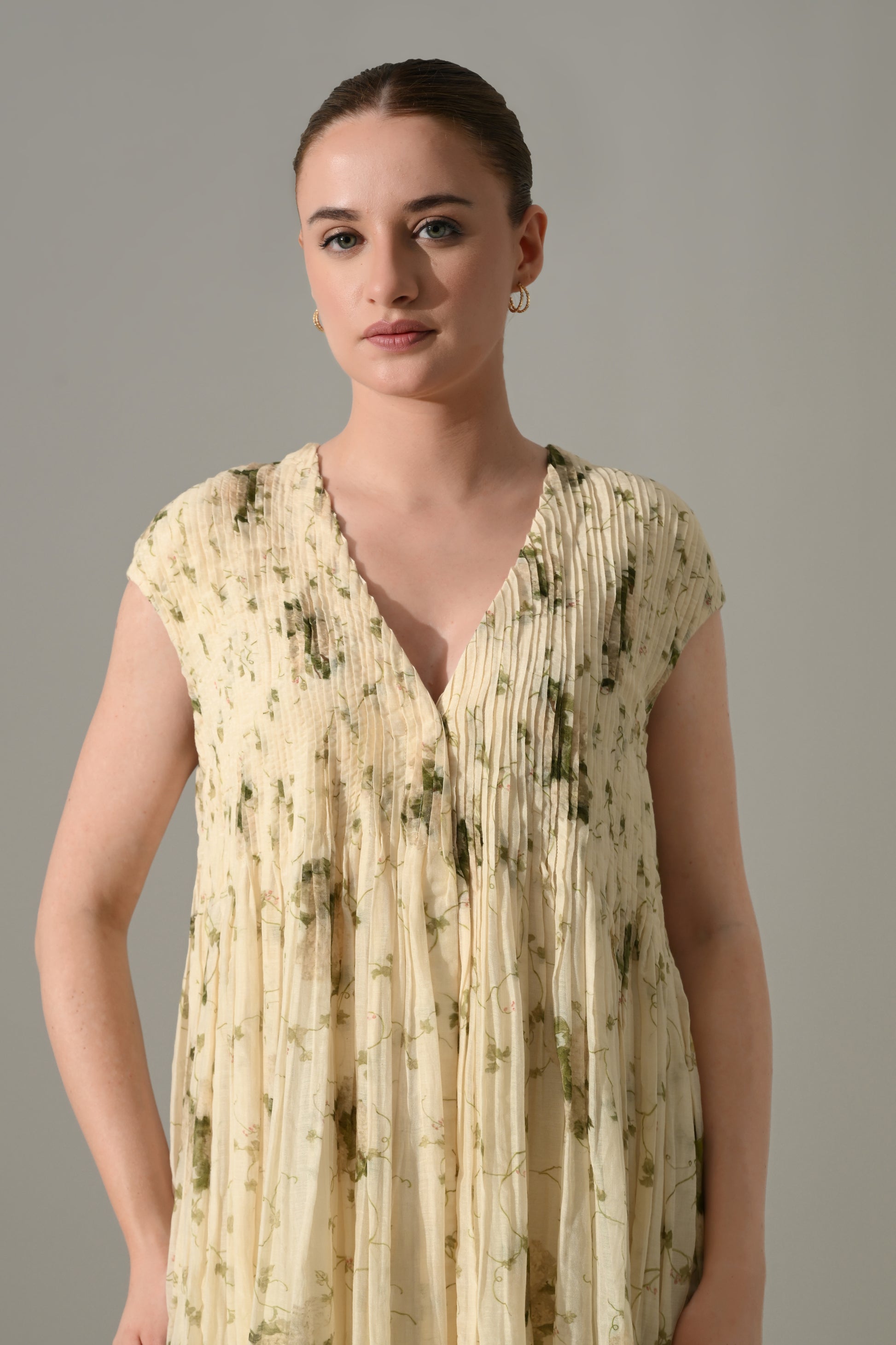 Cream Botanical  Pintex Dress - samant chauhan design 