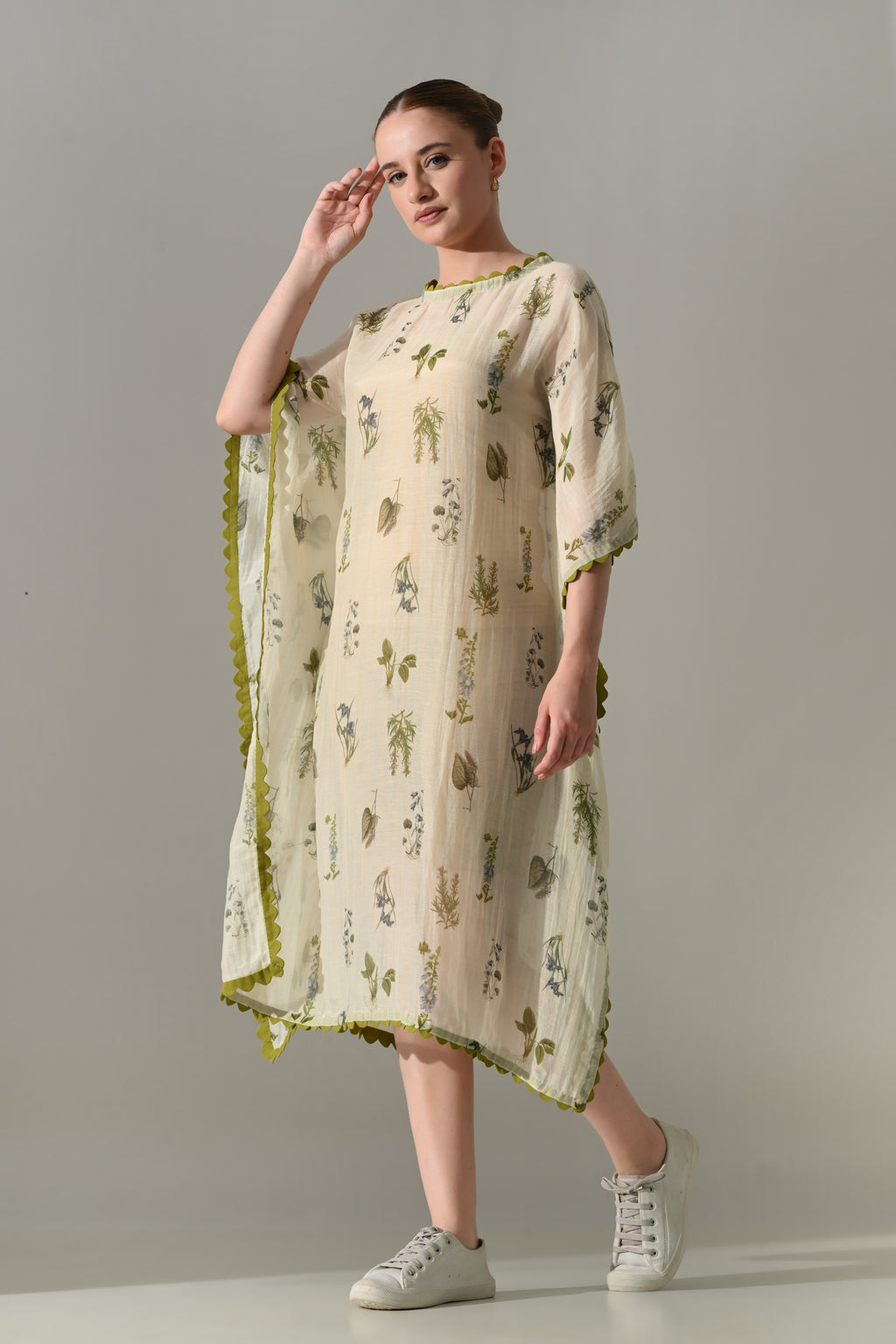 Cream Floral Kaftan Dress - samant chauhan design 