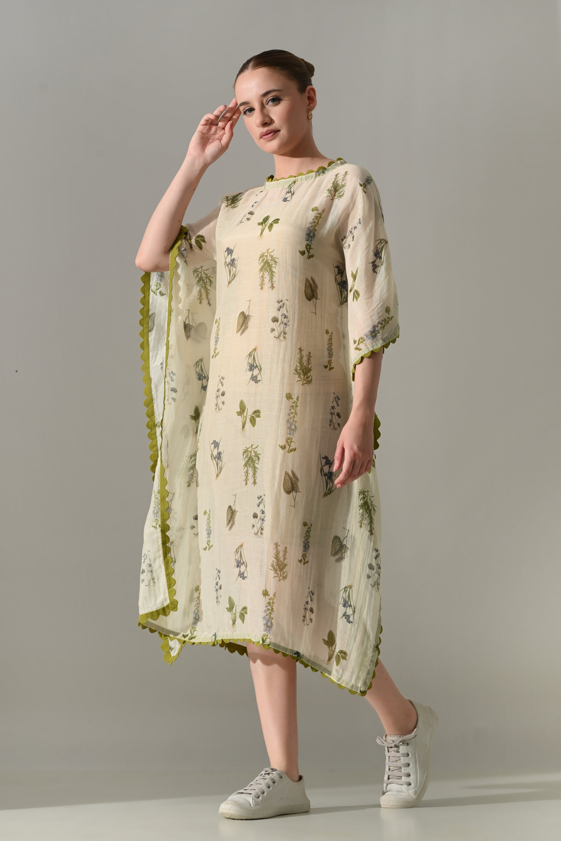 Cream Floral Kaftan Dress - samant chauhan design 