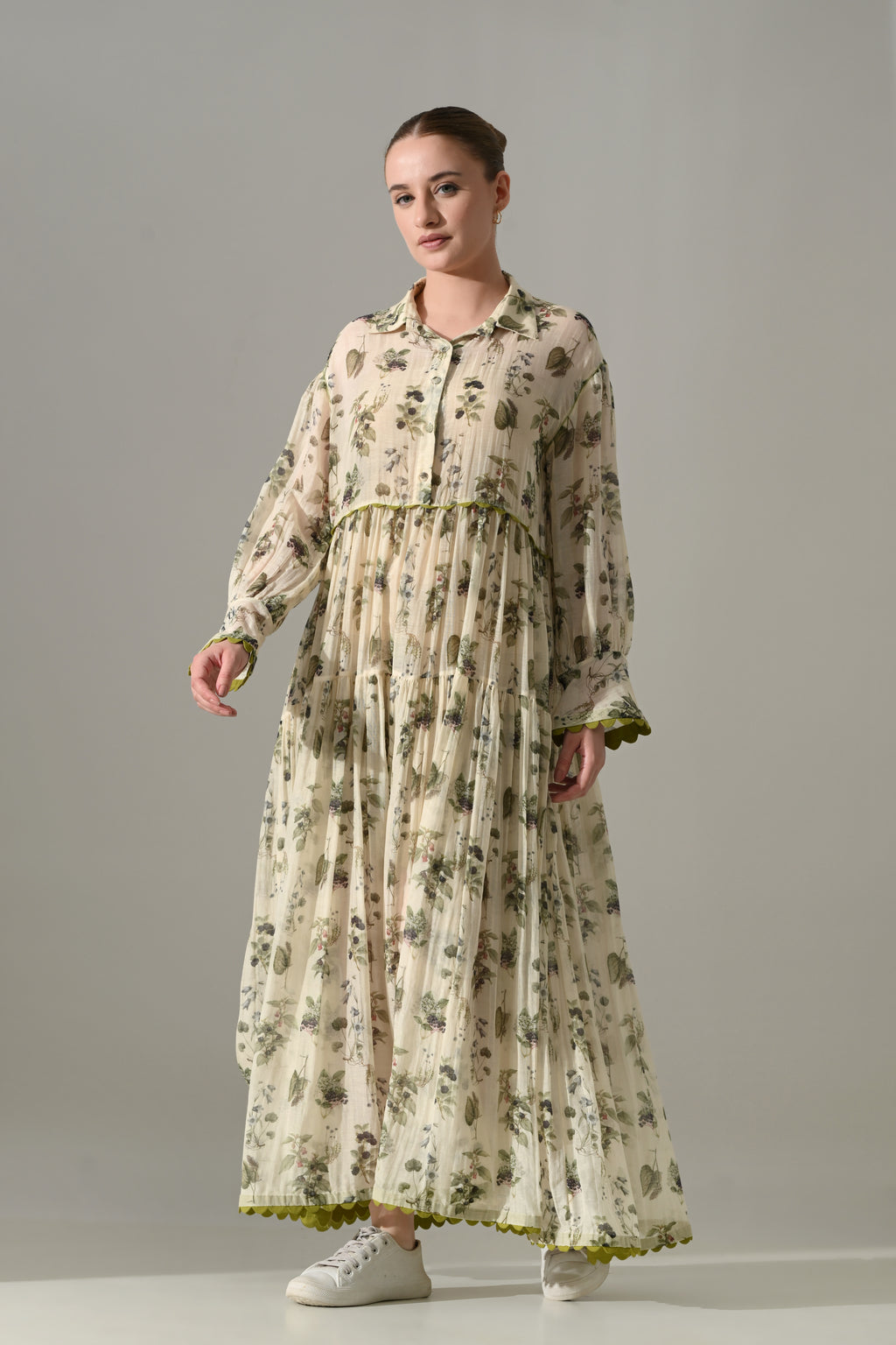 Cream Botanical Print Maxi Dress - samant chauhan design 