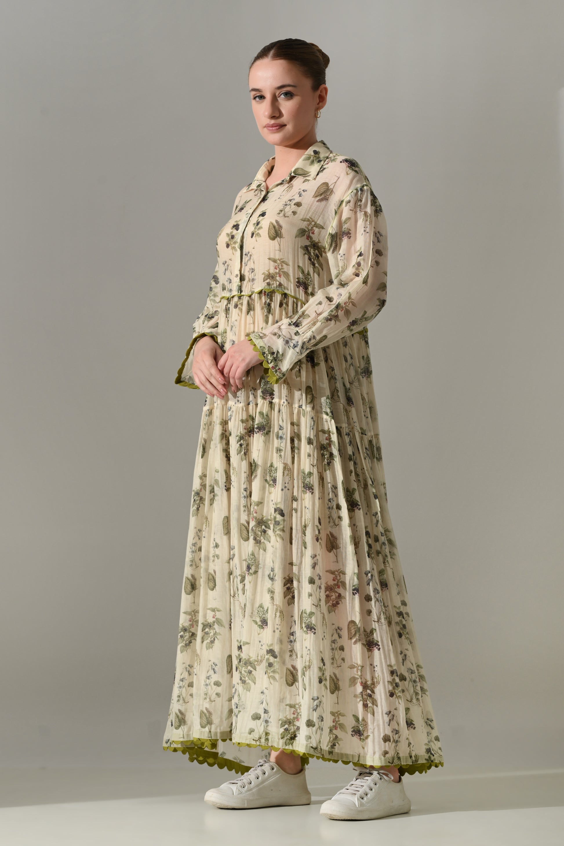 Cream Botanical Print Maxi Dress - samant chauhan design 