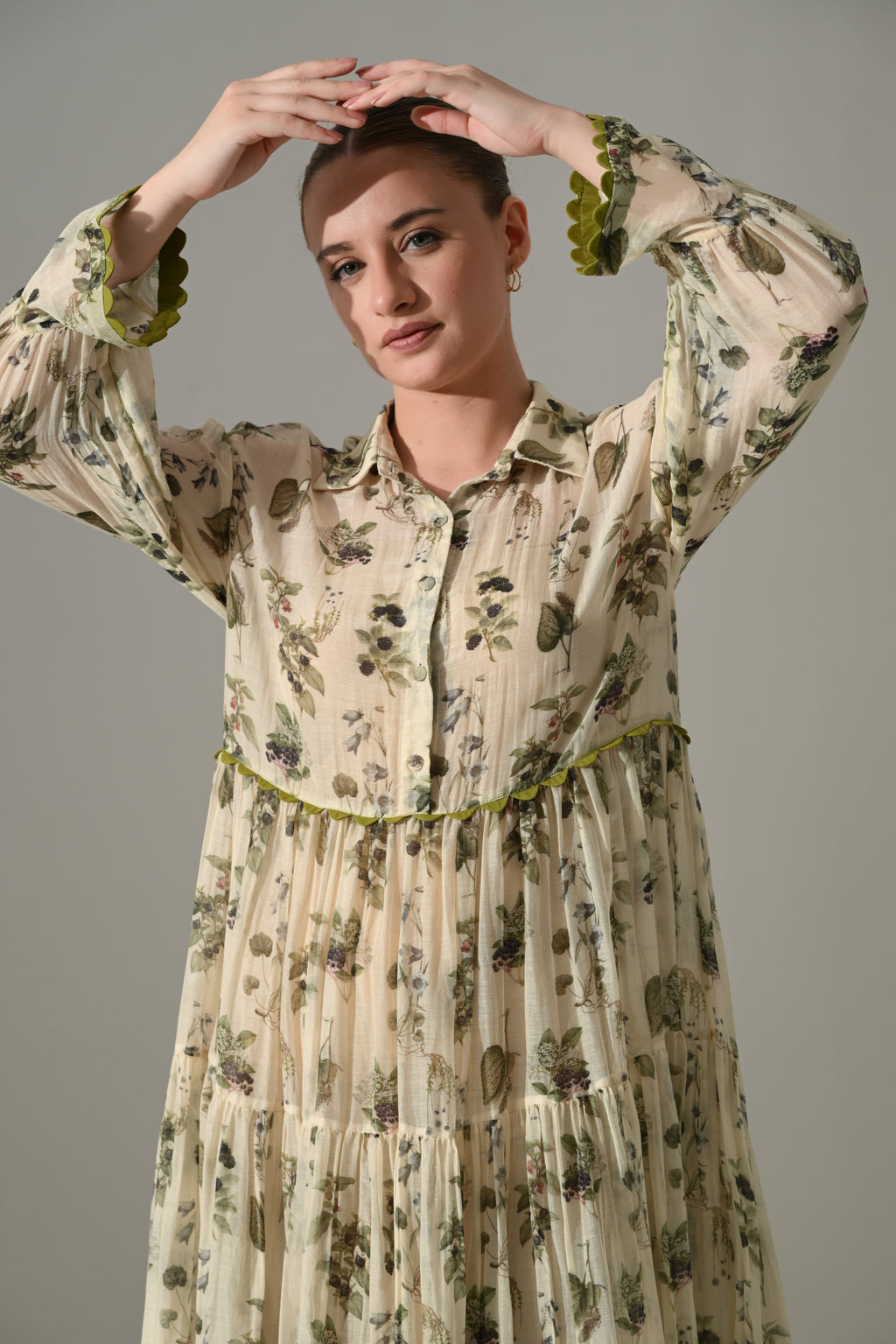 Cream Botanical Print Maxi Dress - samant chauhan design 