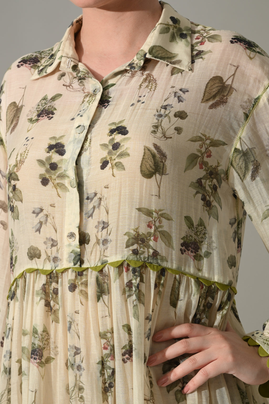 Cream Botanical Print Maxi Dress - samant chauhan design 
