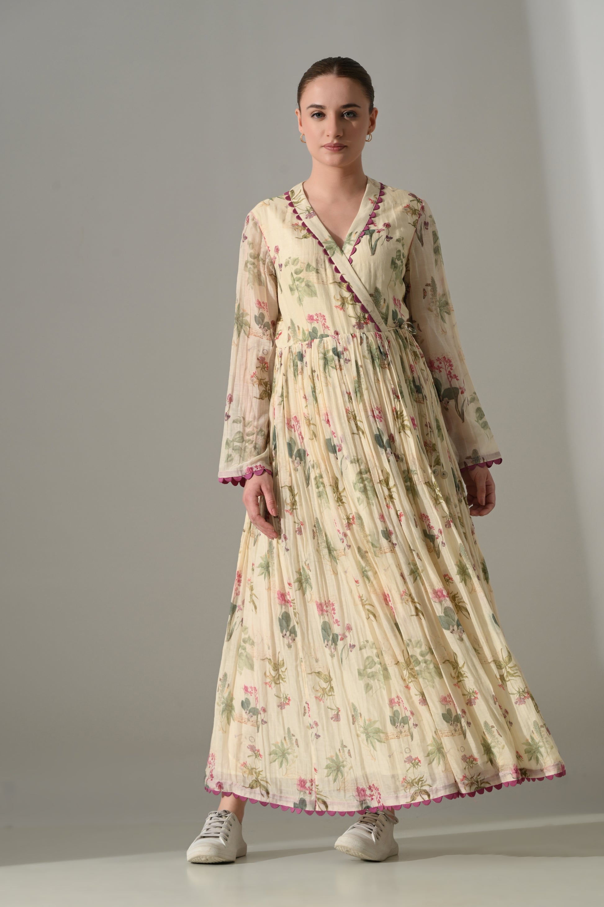 Cream Floral Wrap Dress - samant chauhan design 