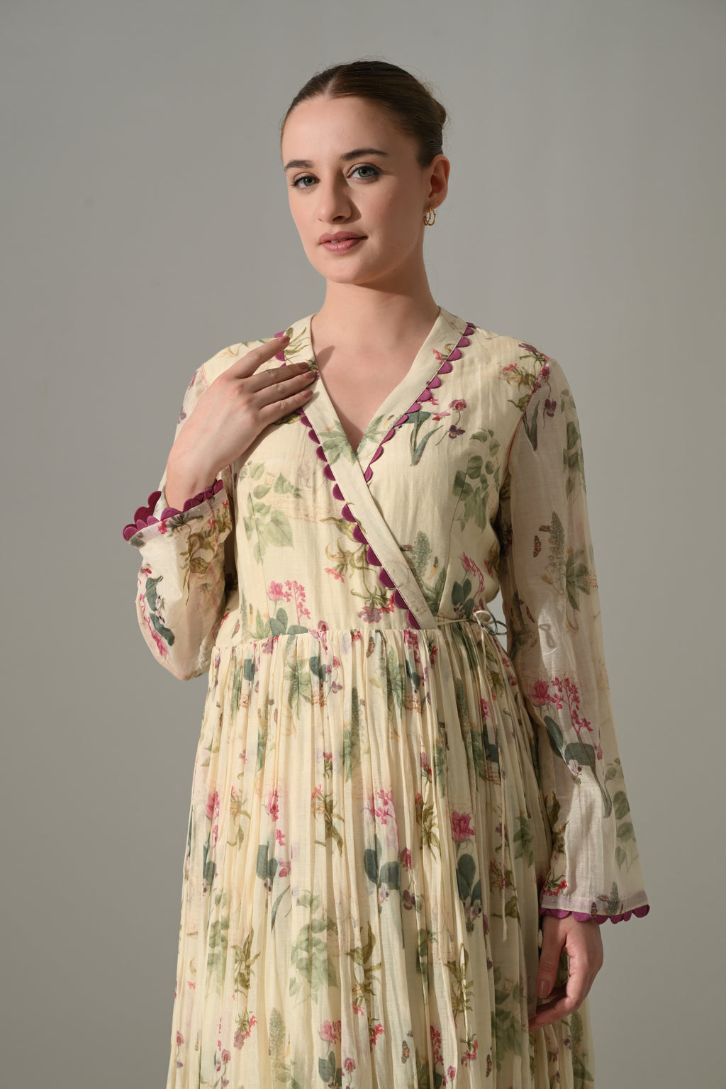 Cream Floral Wrap Dress - samant chauhan design 