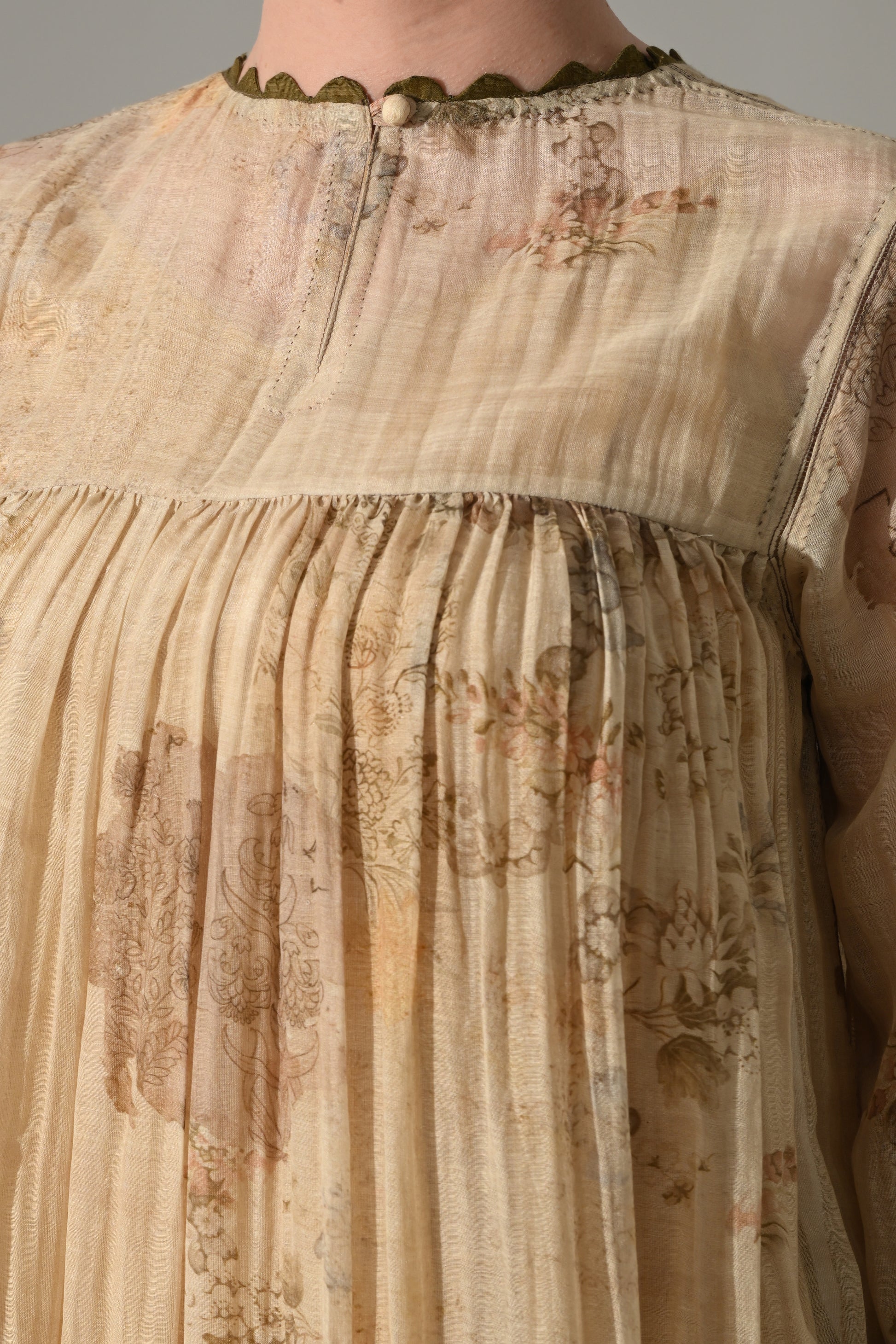 Beige Floral  Gathered Midi Dress - samant chauhan design 