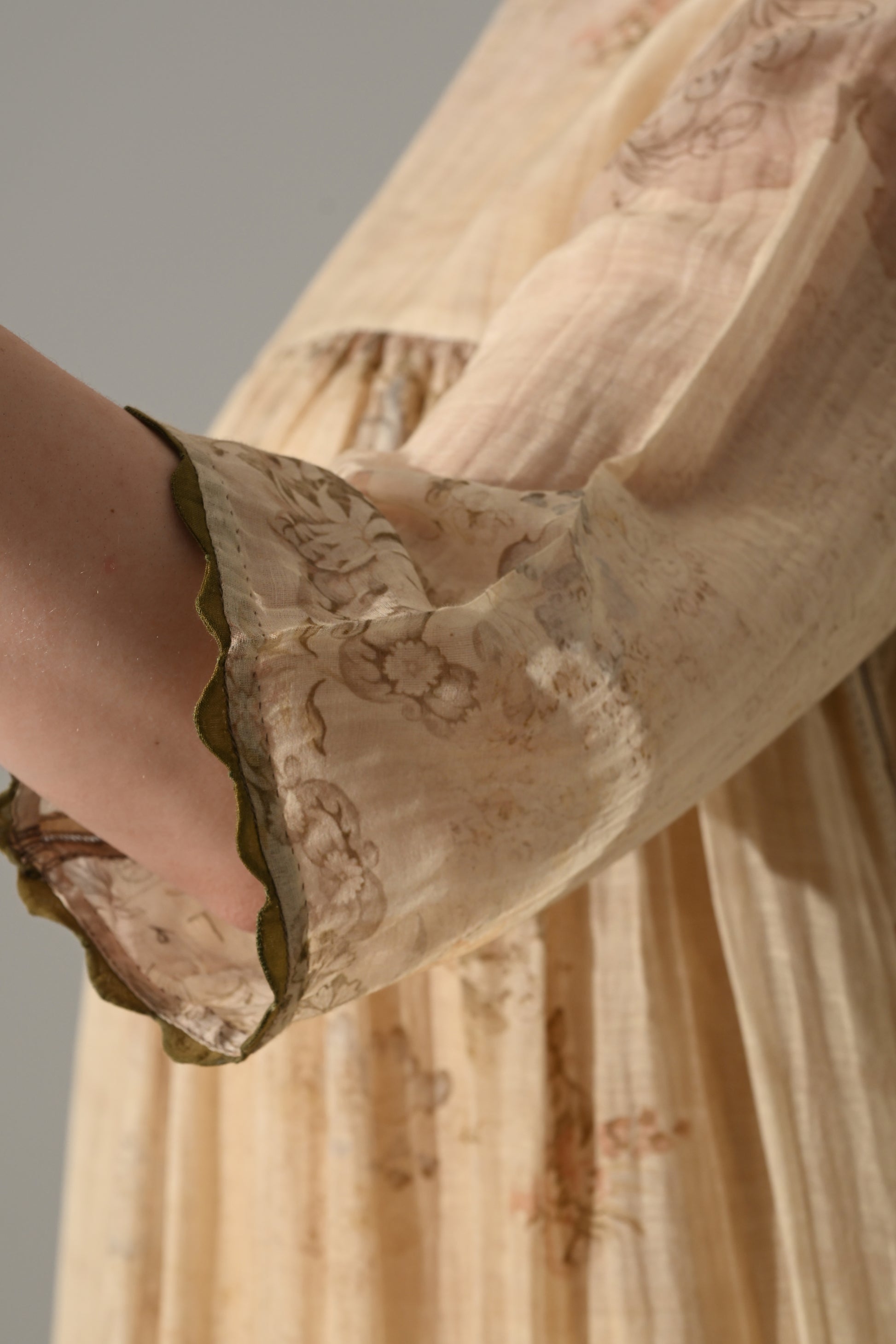 Beige Floral  Gathered Midi Dress - samant chauhan design 