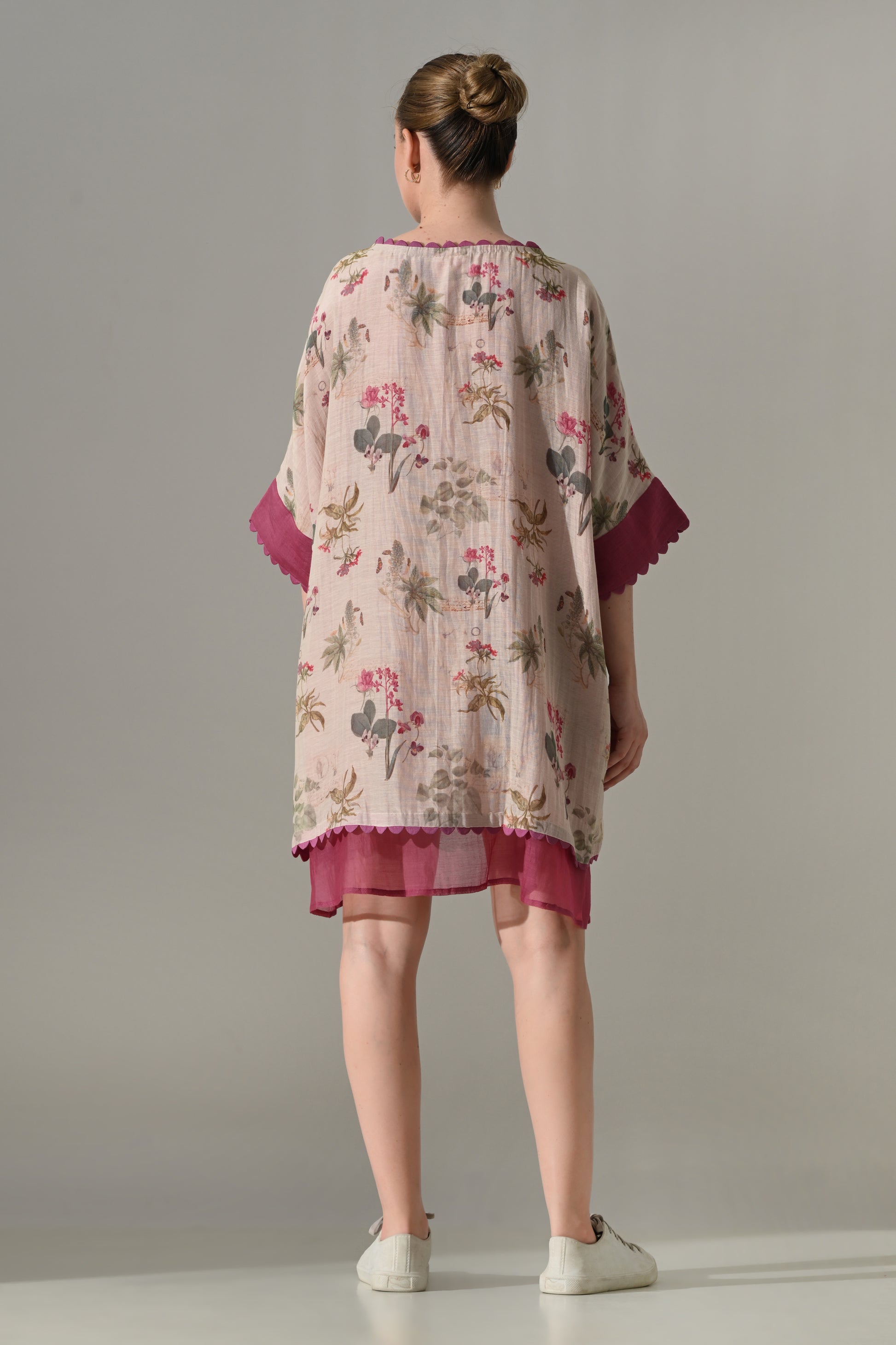 Pink Floral double layered short Kaftan Tunic - samant chauhan design 