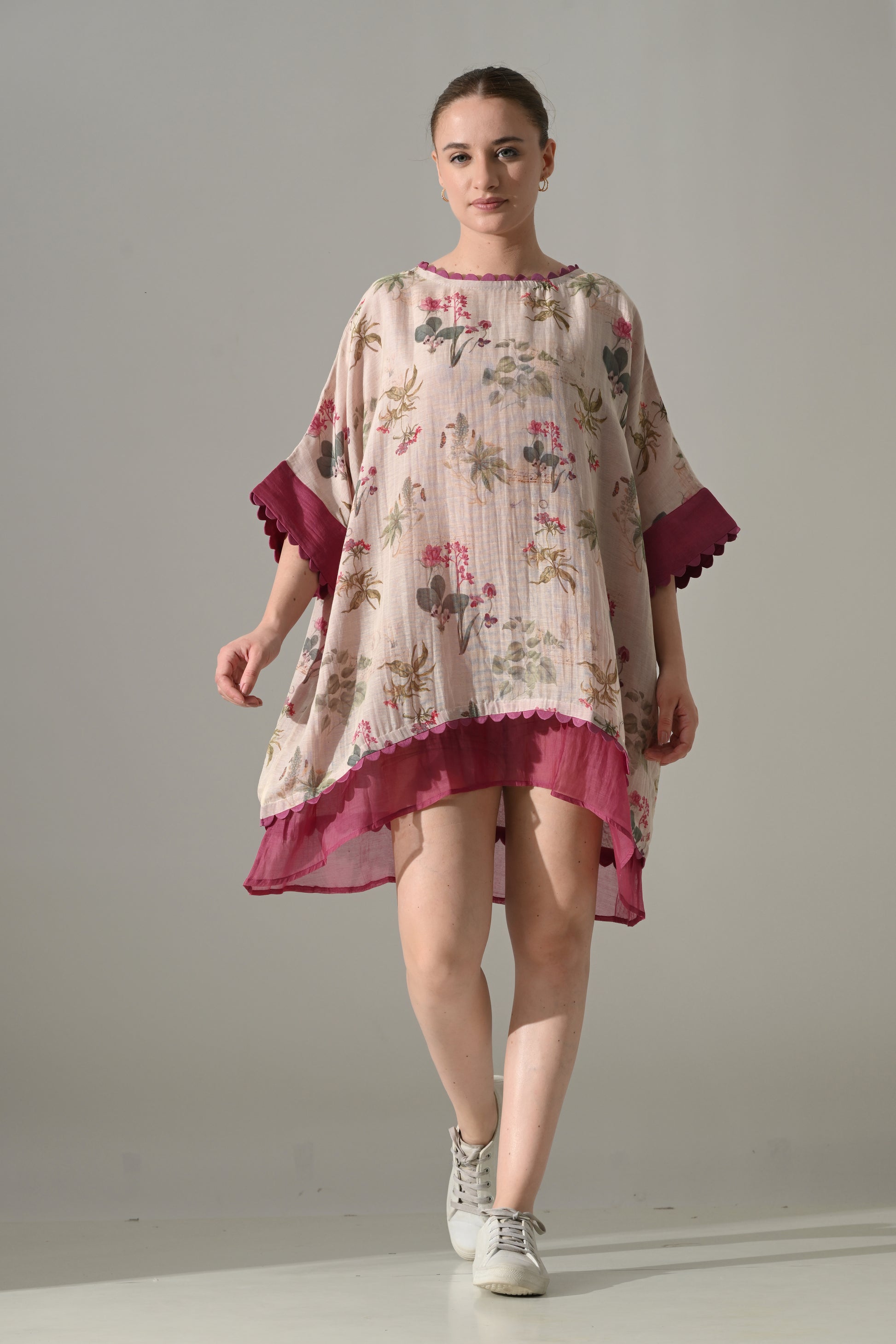 Pink Floral double layered short Kaftan Tunic - samant chauhan design 