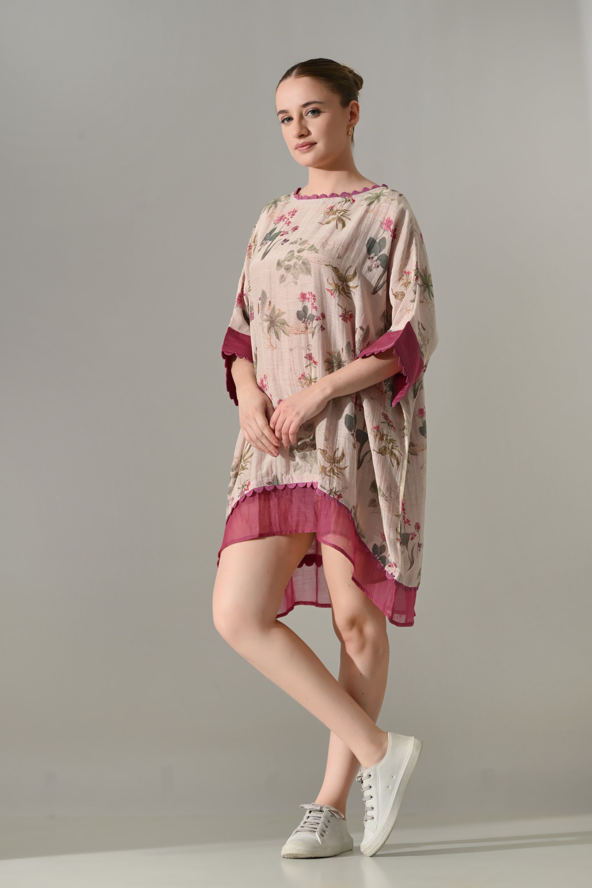 Pink Floral double layered short Kaftan Tunic - samant chauhan design 