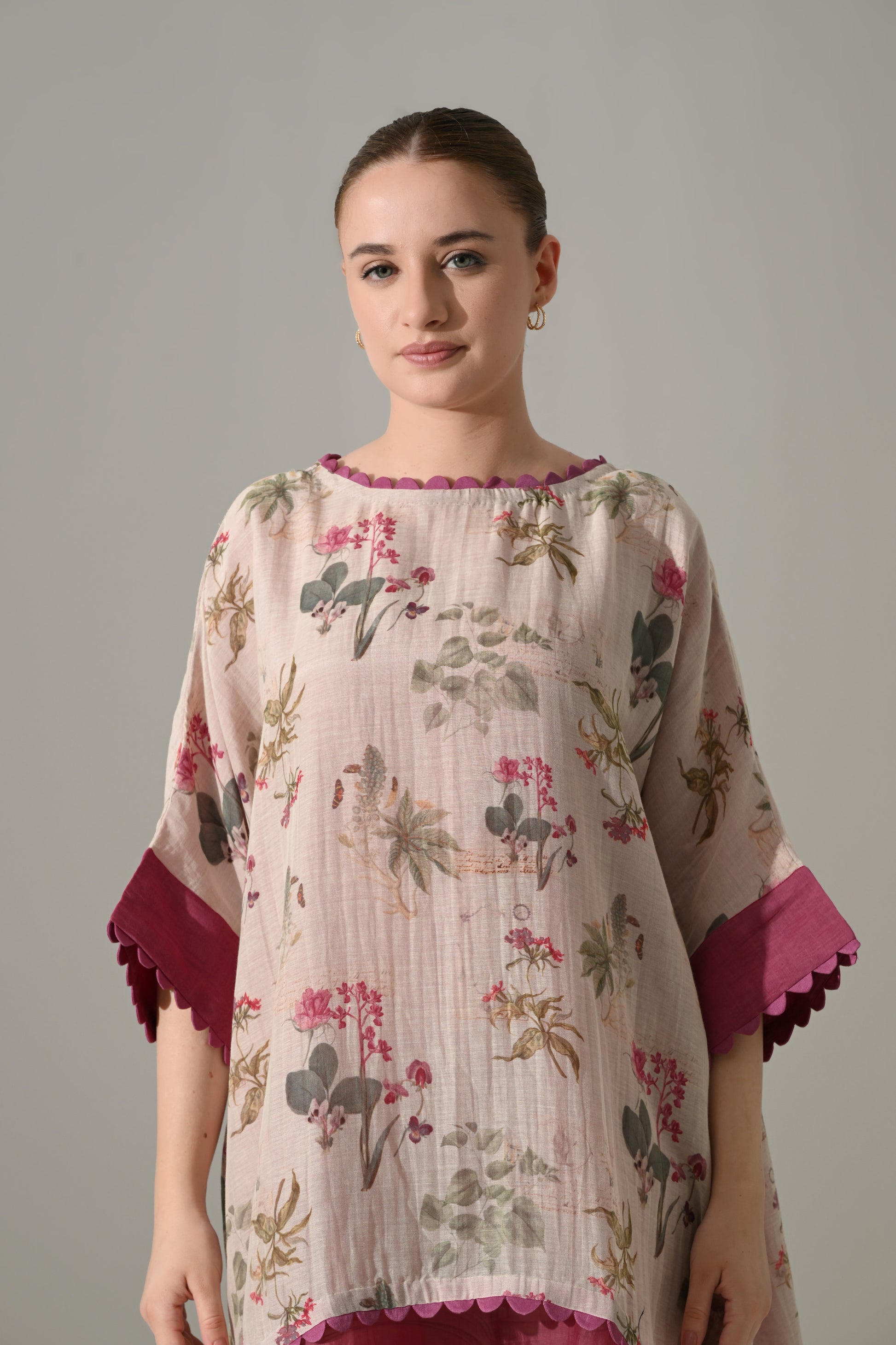Pink Floral double layered short Kaftan Tunic - samant chauhan design 