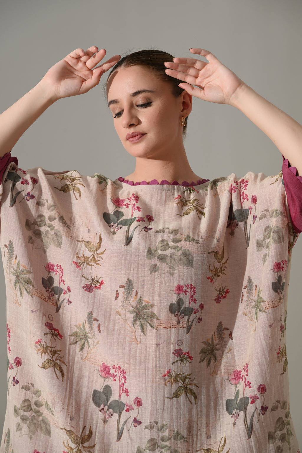 Pink Floral double layered short Kaftan Tunic - samant chauhan design 