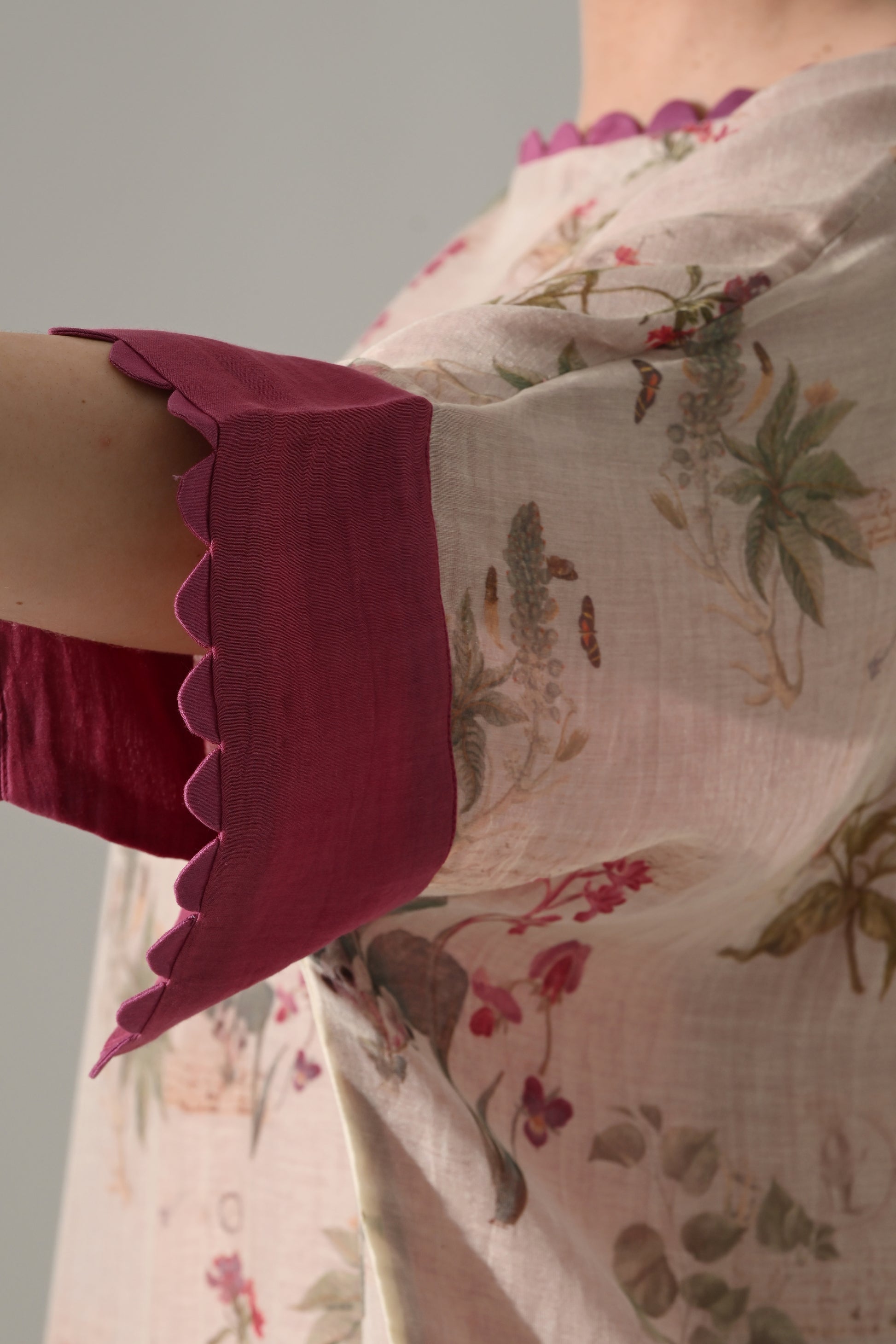 Pink Floral double layered short Kaftan Tunic - samant chauhan design 