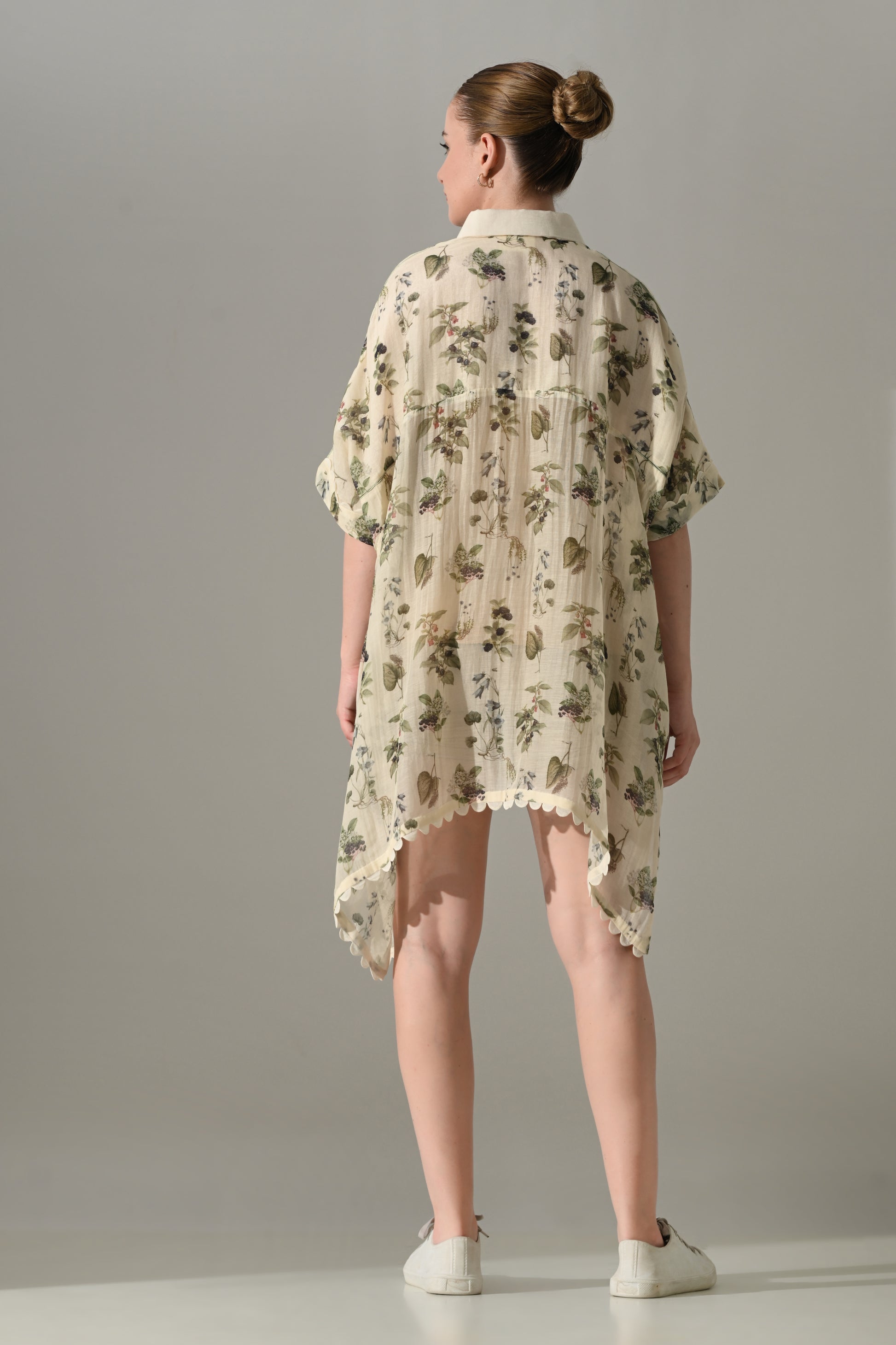 Pink Floral double layered short Kaftan Tunic - samant chauhan design 