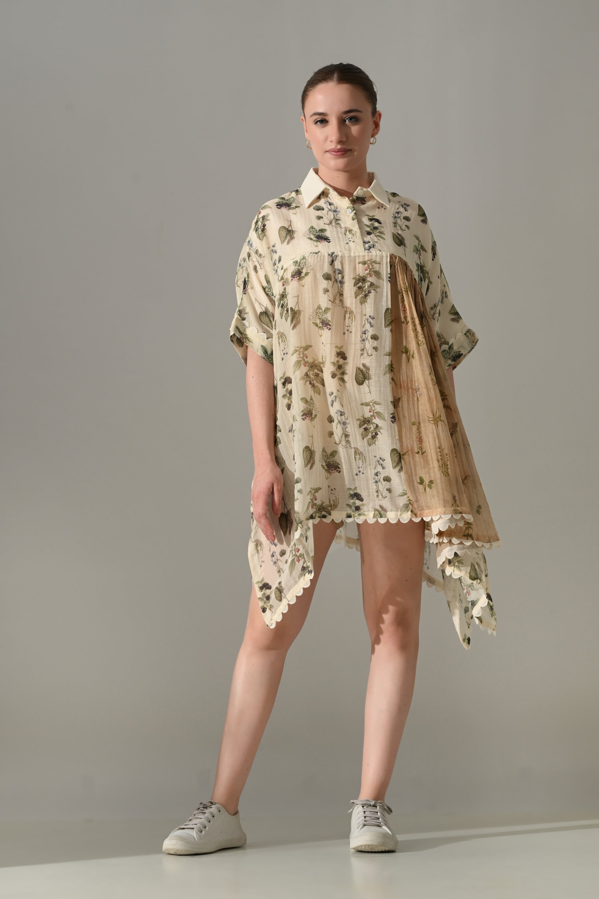 Pink Floral double layered short Kaftan Tunic - samant chauhan design 