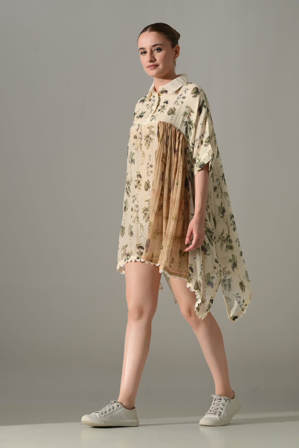 Pink Floral double layered short Kaftan Tunic - samant chauhan design 