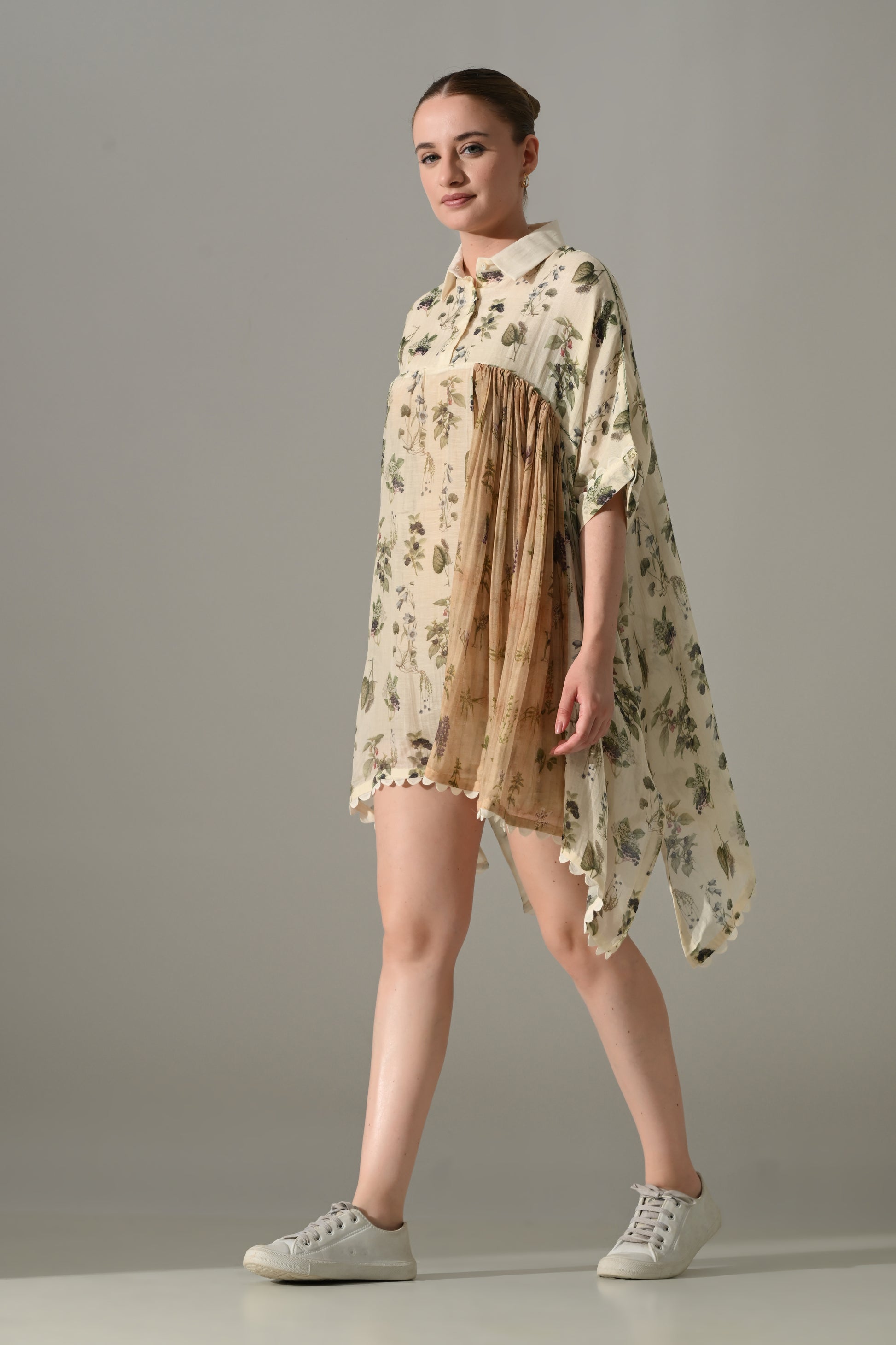 Pink Floral double layered short Kaftan Tunic - samant chauhan design 