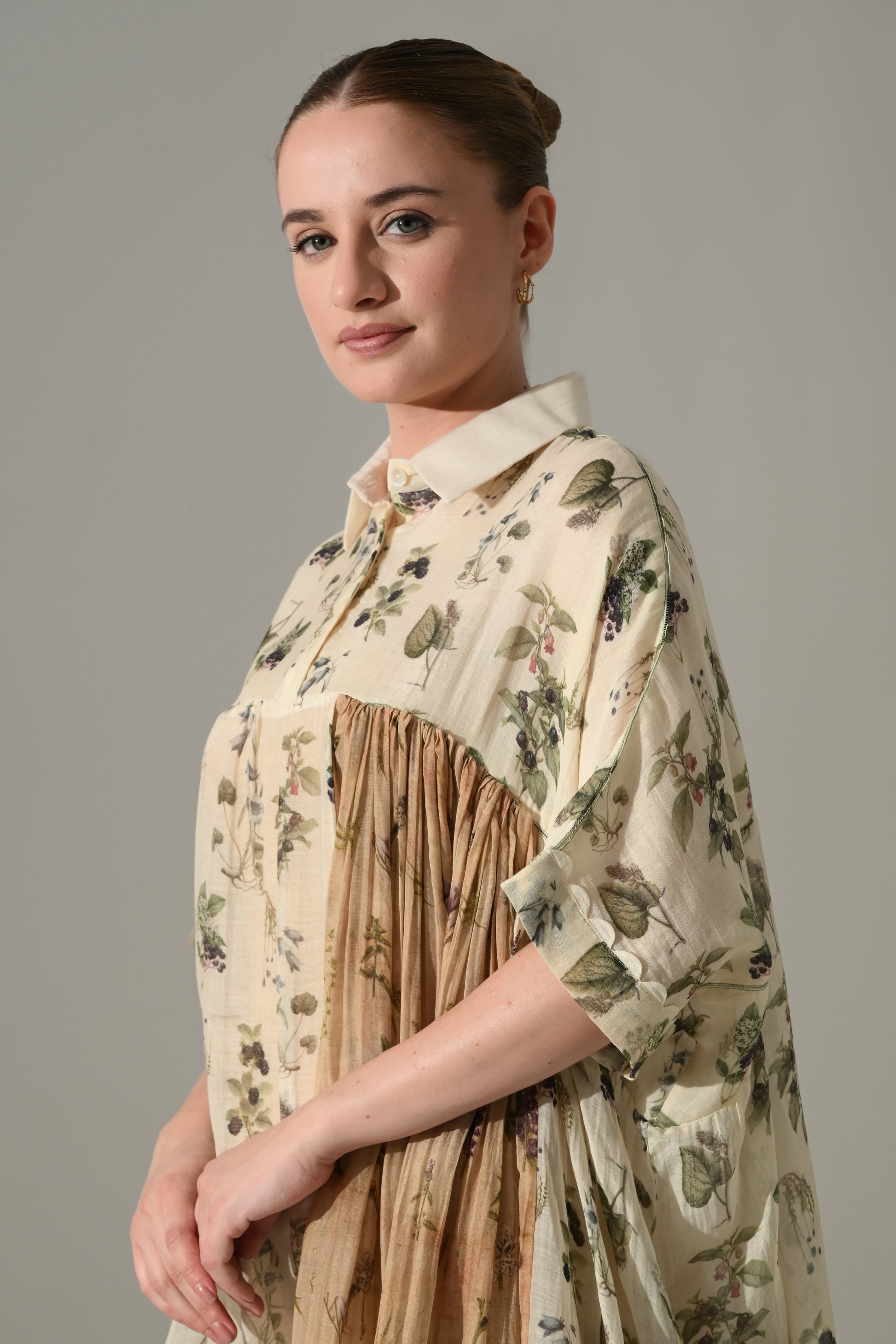 Pink Floral double layered short Kaftan Tunic - samant chauhan design 