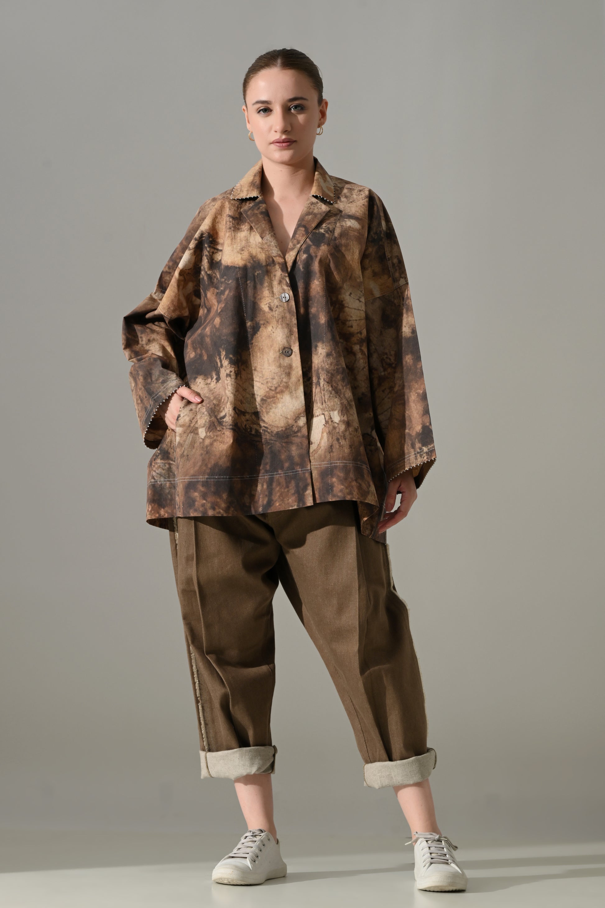 Earth Brown Tie-Dye Cotton Silk Shirt - samant chauhan design 