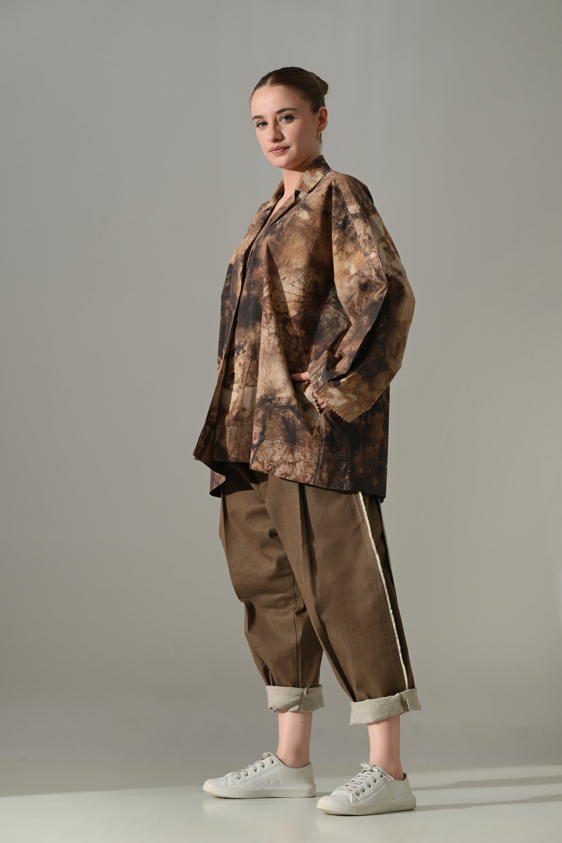 Earth Brown Tie-Dye Cotton Silk Shirt - samant chauhan design 
