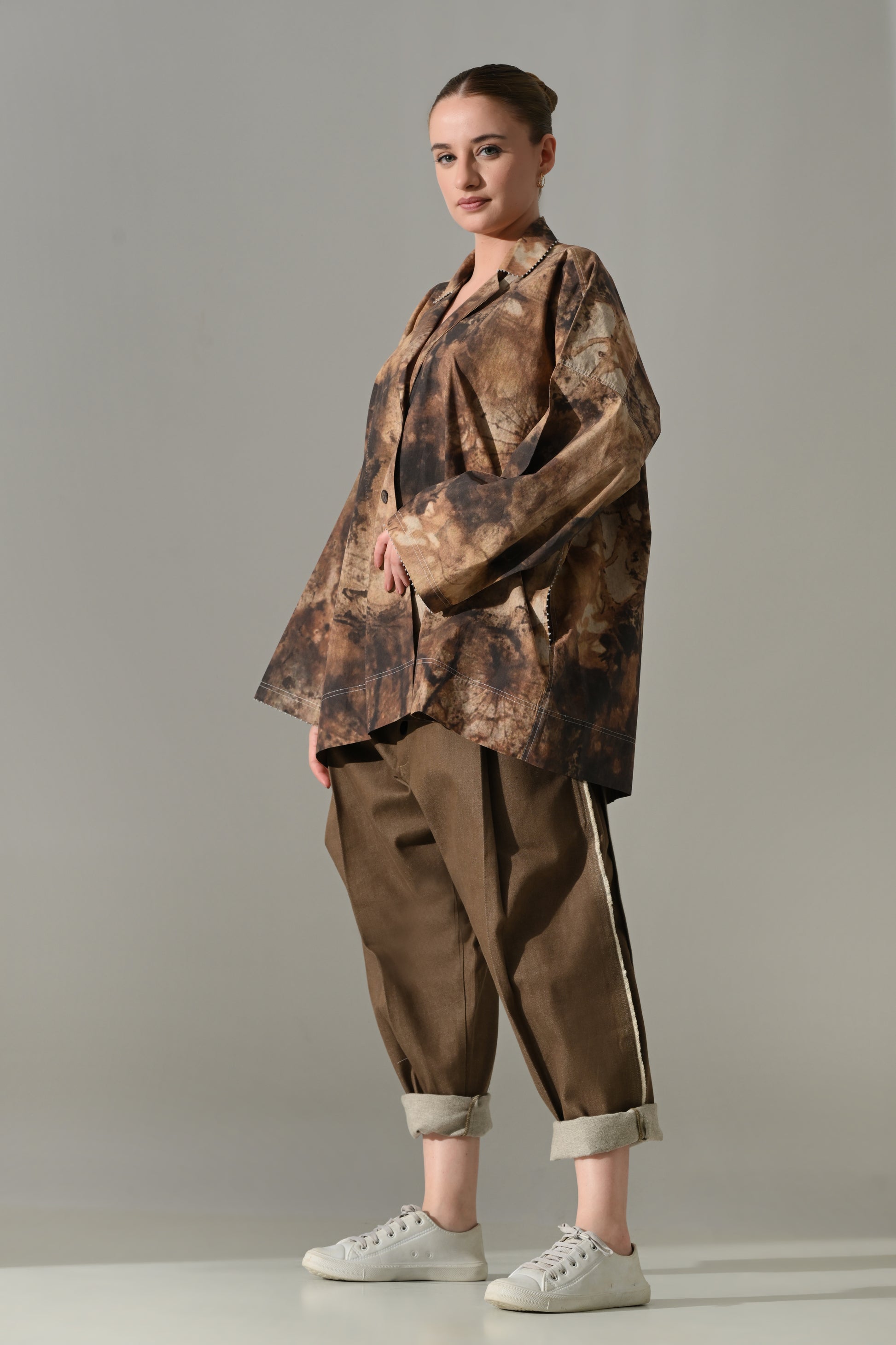 Earth Brown Tie-Dye Cotton Silk Shirt - samant chauhan design 