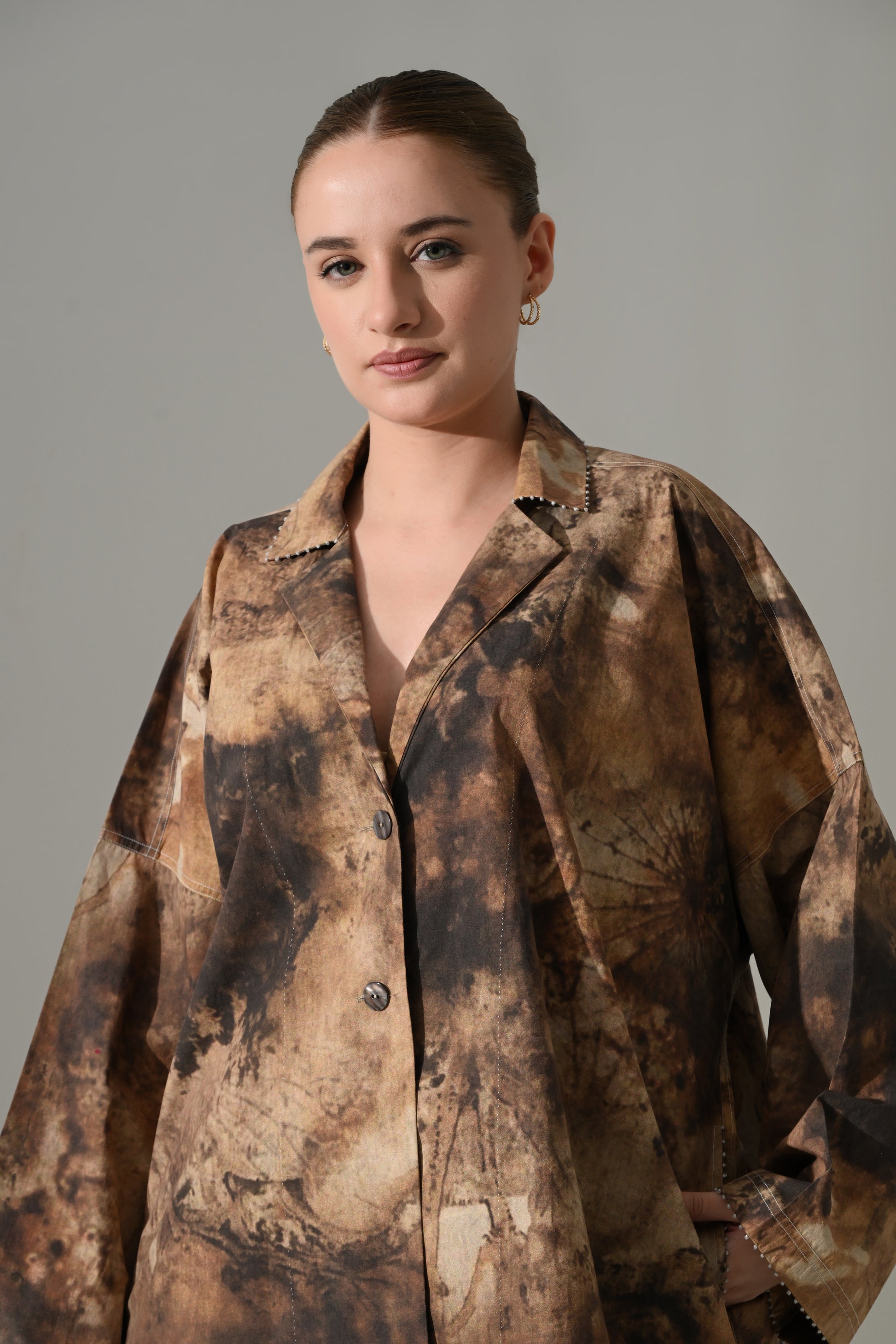 Earth Brown Tie-Dye Cotton Silk Shirt - samant chauhan design 