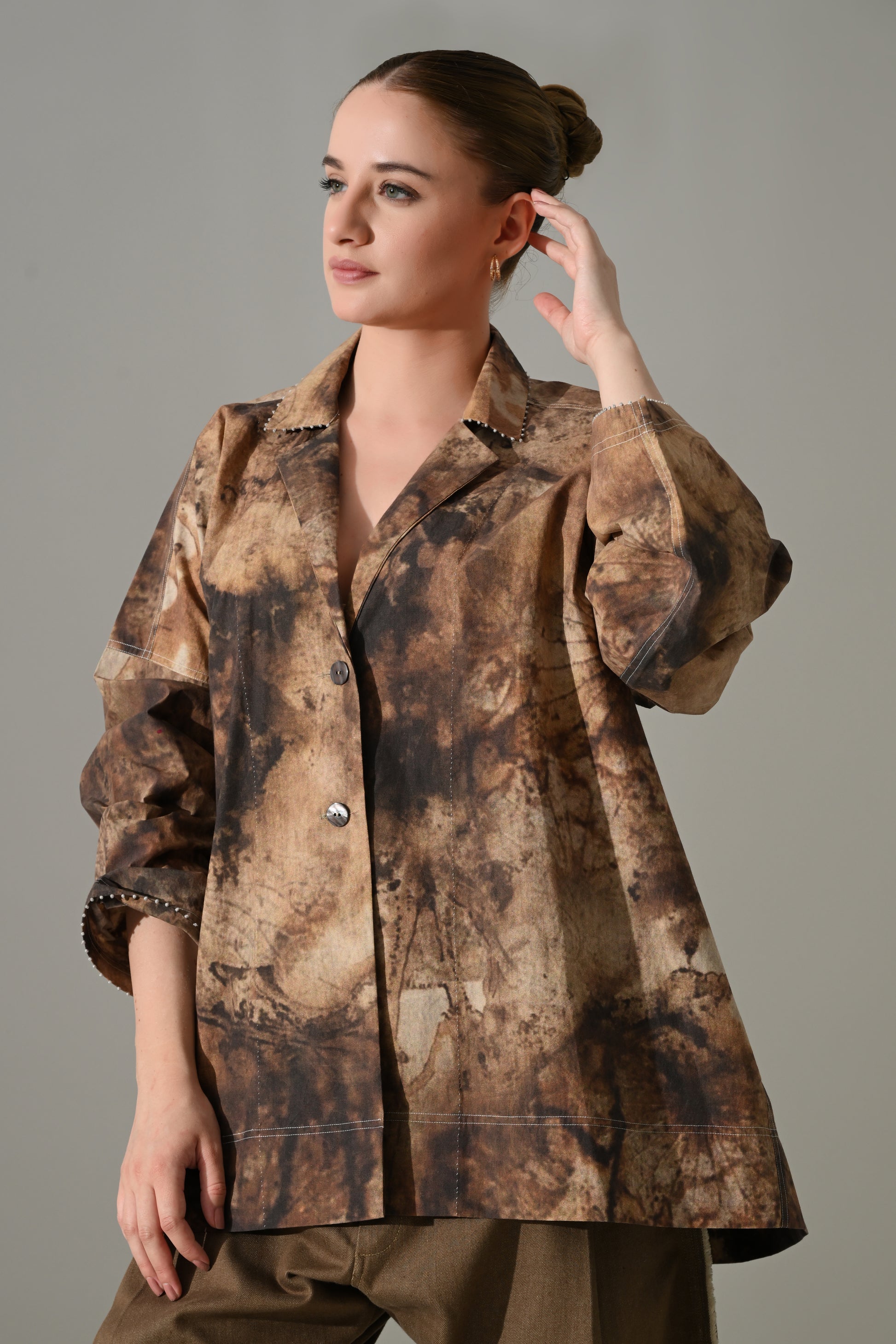 Earth Brown Tie-Dye Cotton Silk Shirt - samant chauhan design 