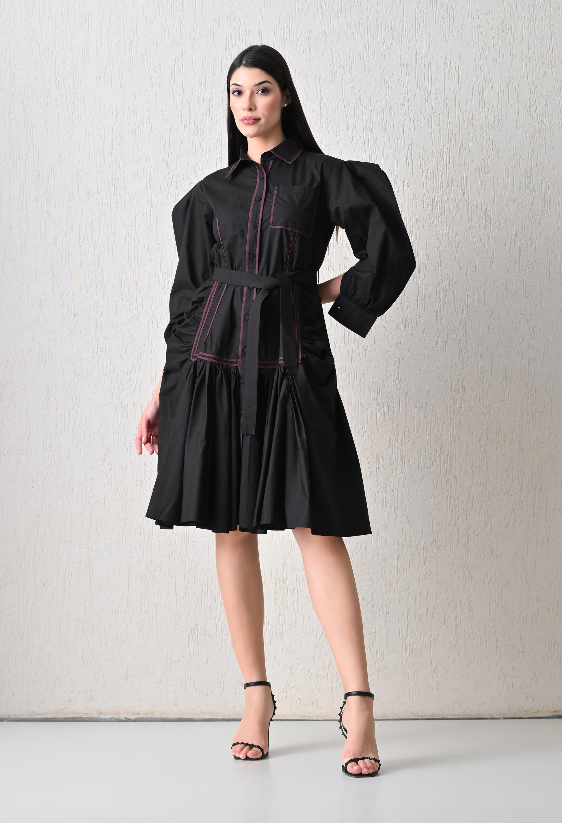 Midnight Stitch Tiered Shirt Dress - samant chauhan design 