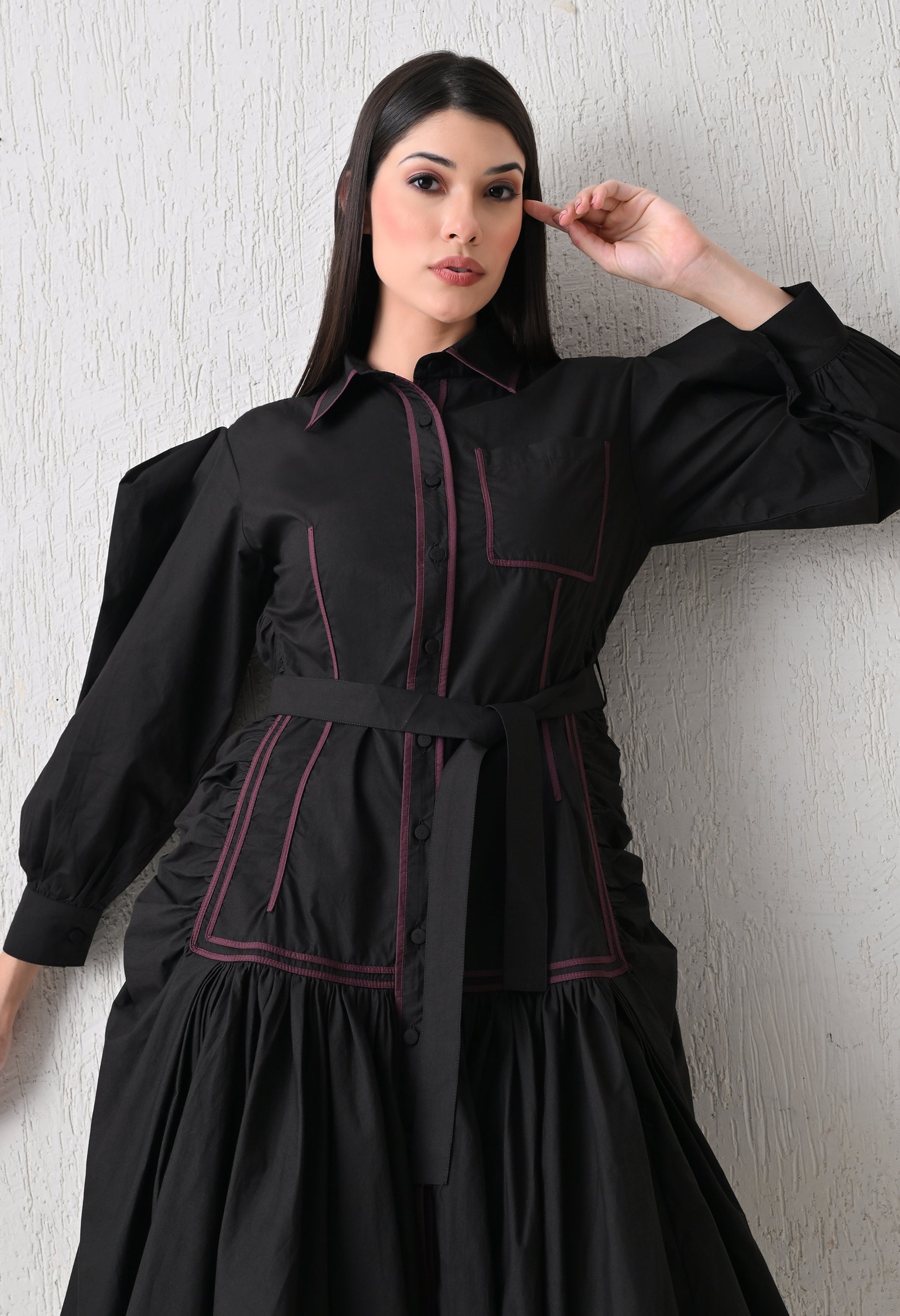 Midnight Stitch Tiered Shirt Dress - samant chauhan design 