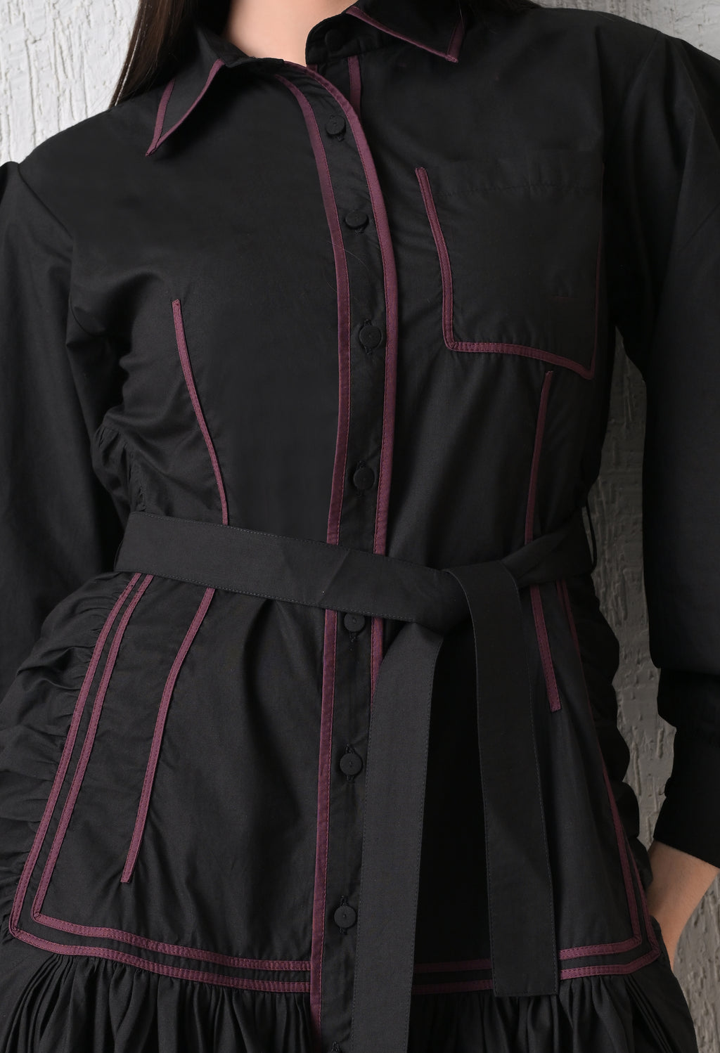 Midnight Stitch Tiered Shirt Dress - samant chauhan design 
