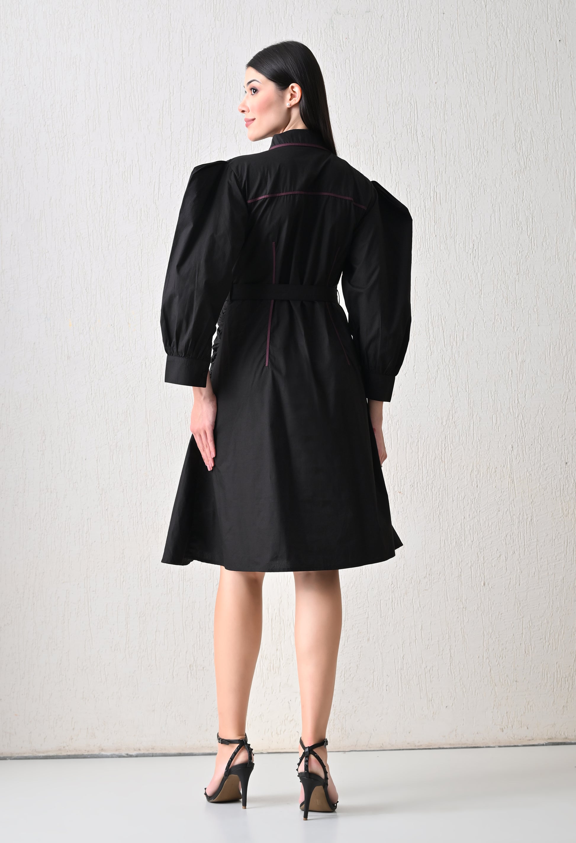 Midnight Stitch Tiered Shirt Dress - samant chauhan design 