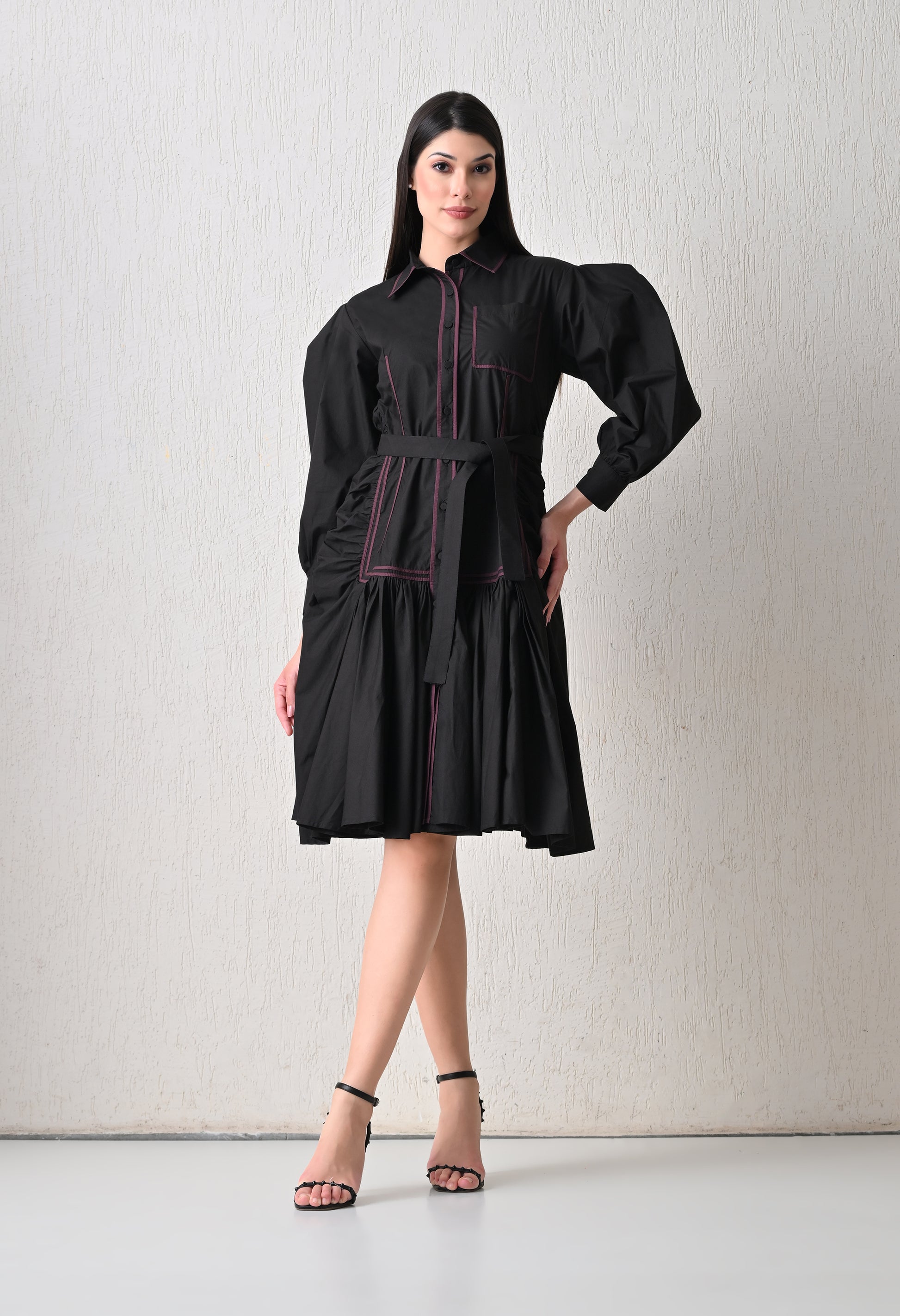 Midnight Stitch Tiered Shirt Dress - samant chauhan design 