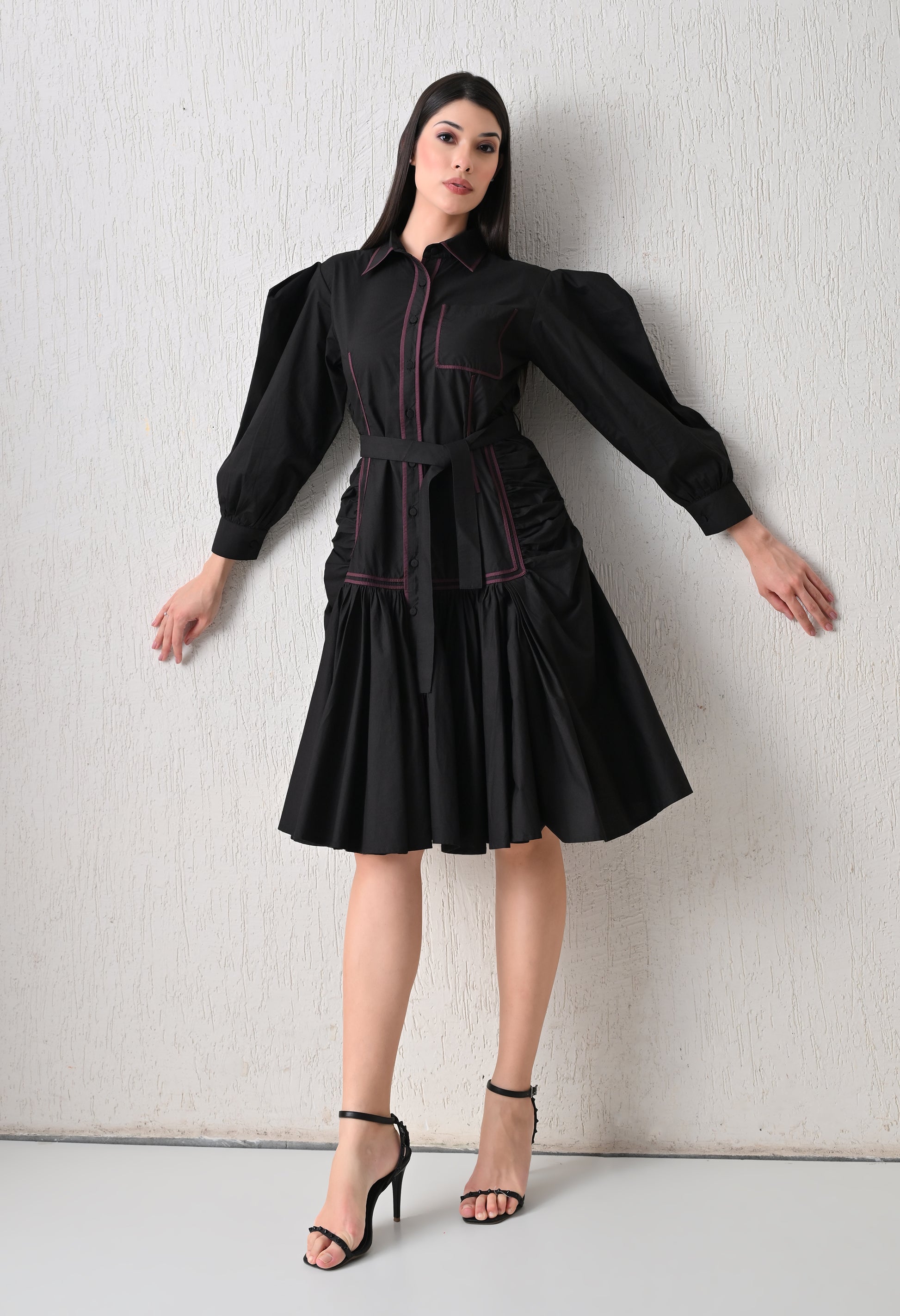 Midnight Stitch Tiered Shirt Dress - samant chauhan design 