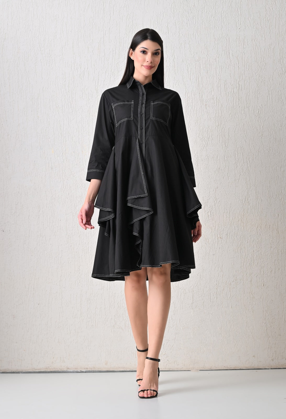 Vanta Black Cascade Shirt Dress - samant chauhan design 