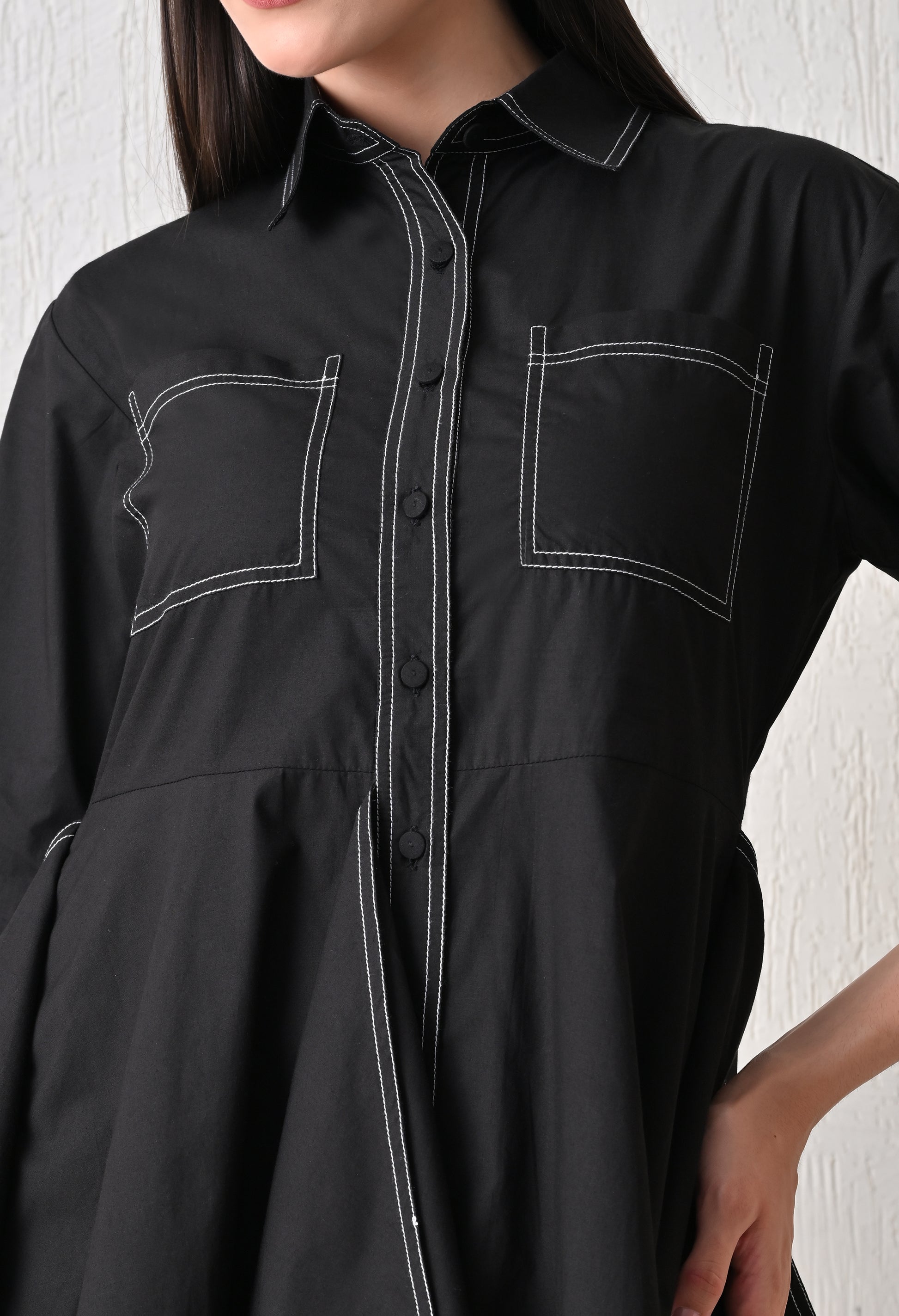 Vanta Black Cascade Shirt Dress - samant chauhan design 