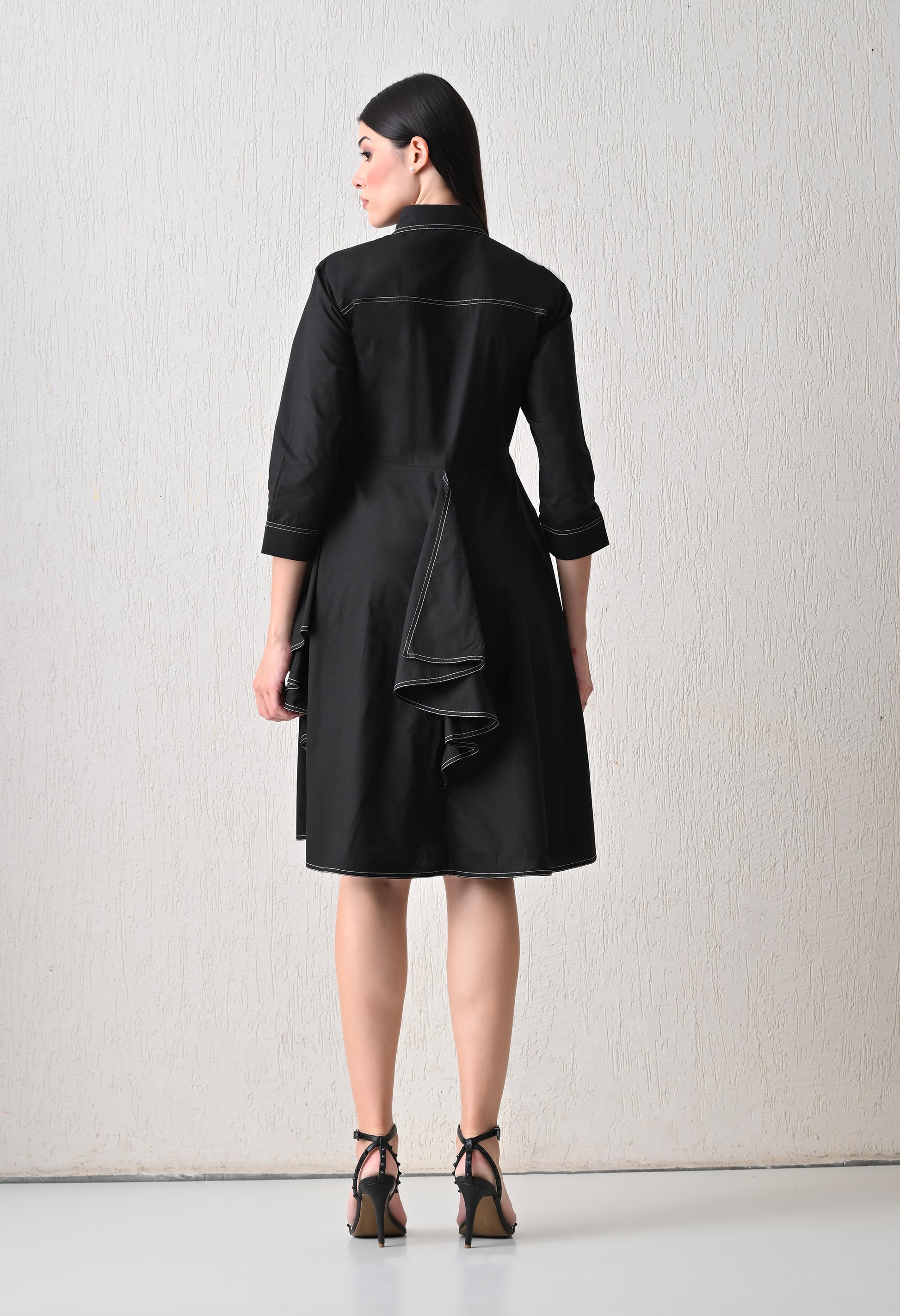 Vanta Black Cascade Shirt Dress - samant chauhan design 