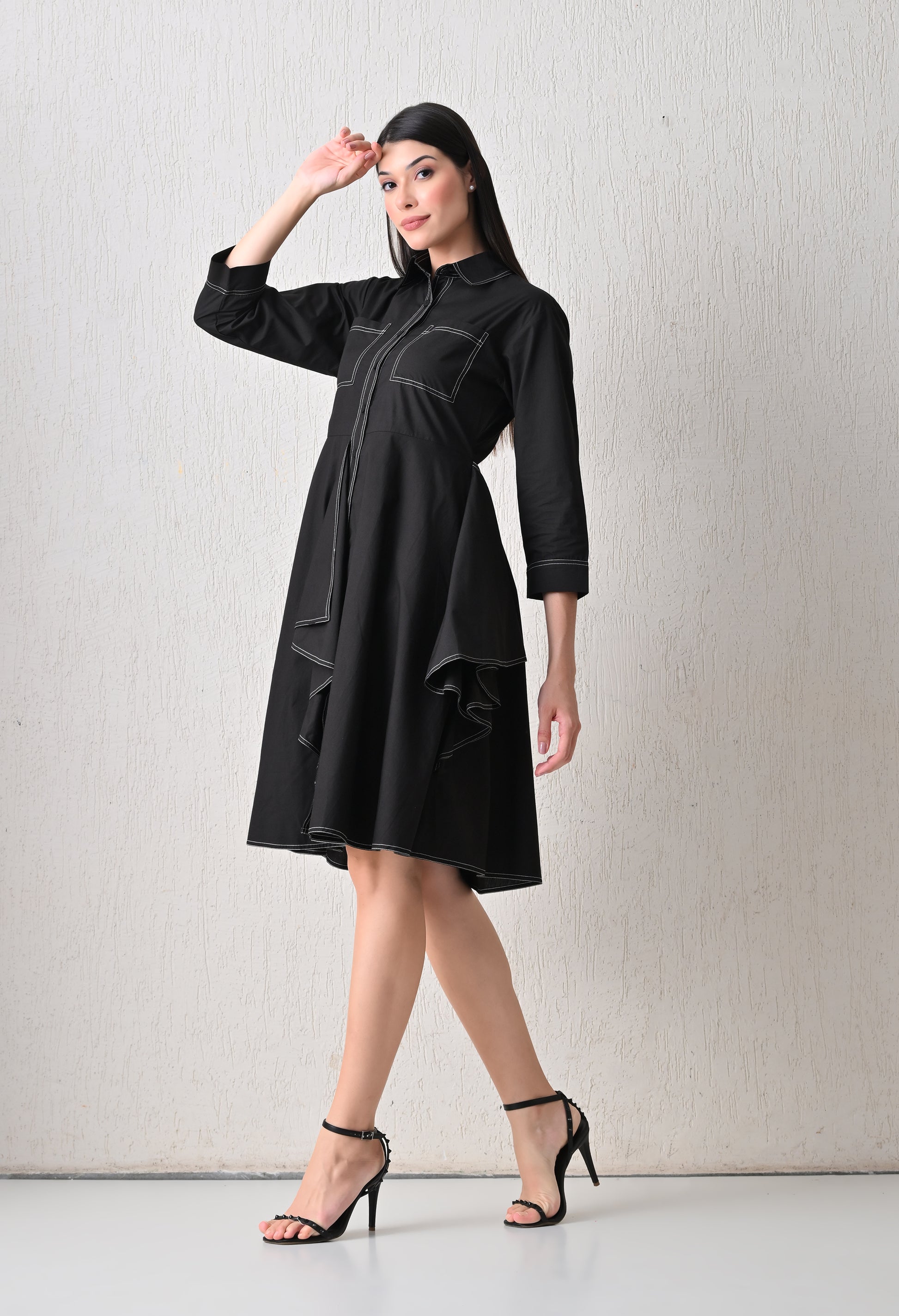 Vanta Black Cascade Shirt Dress - samant chauhan design 