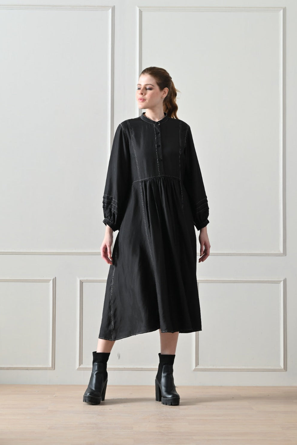 Obsidian Gathered Dress - samant chauhan design 