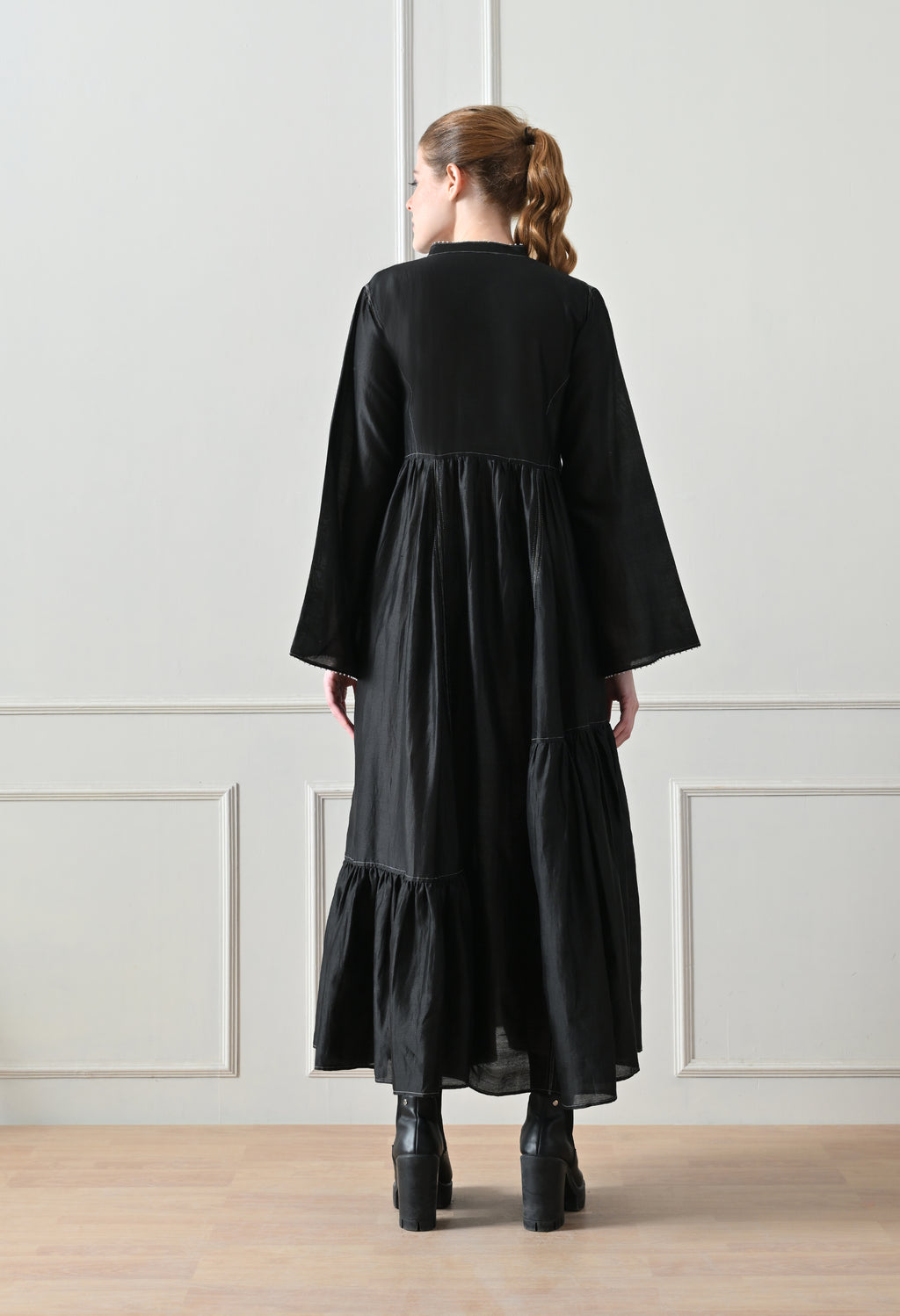 Deep Black Gathered Dress - samant chauhan design 