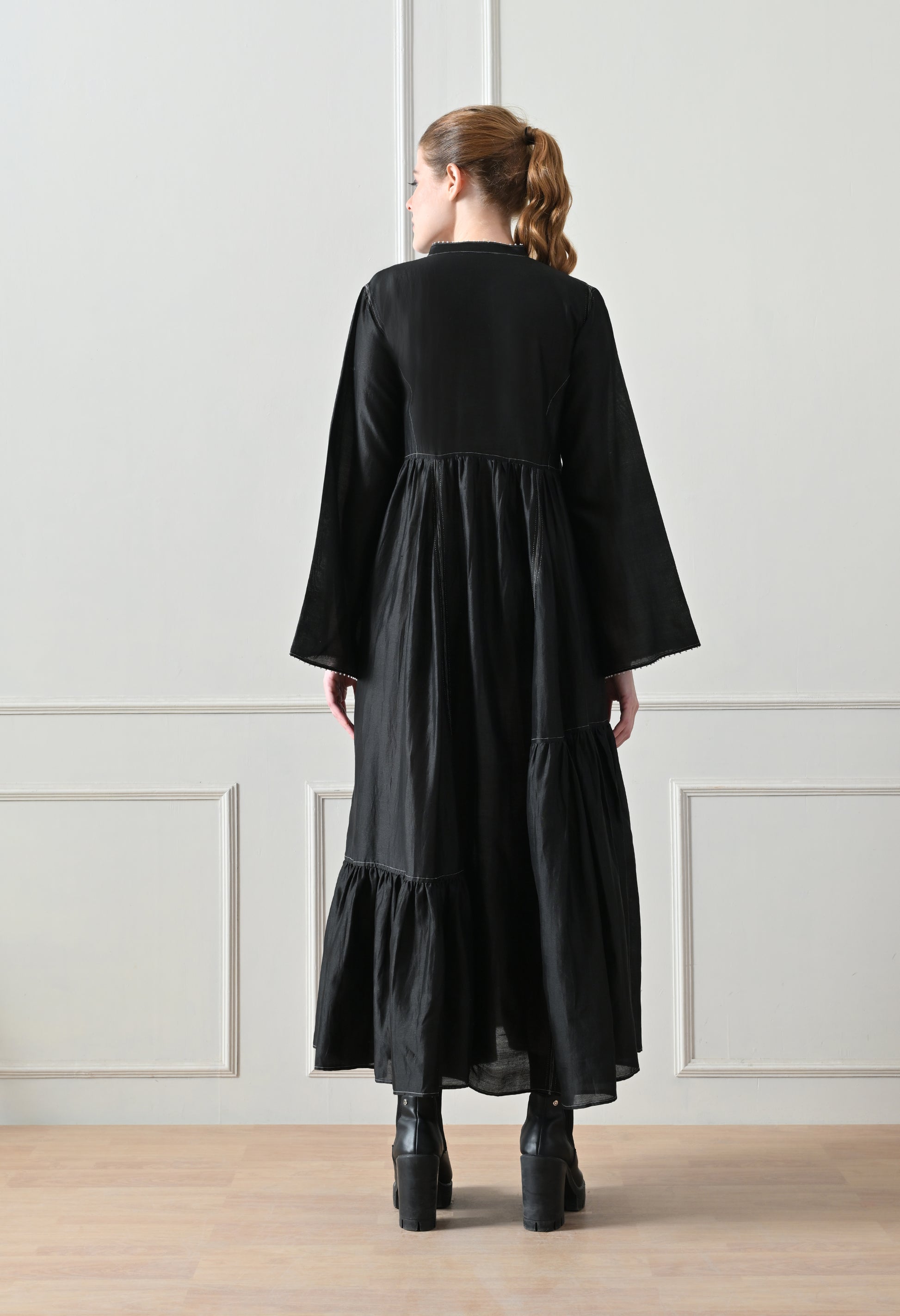 Deep Black Gathered Dress - samant chauhan design 