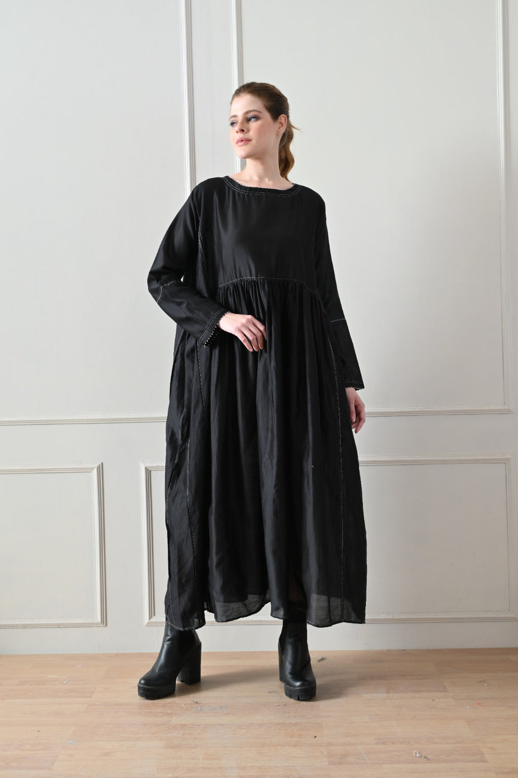 Midnight Shadow Gathered Dress - samant chauhan design 