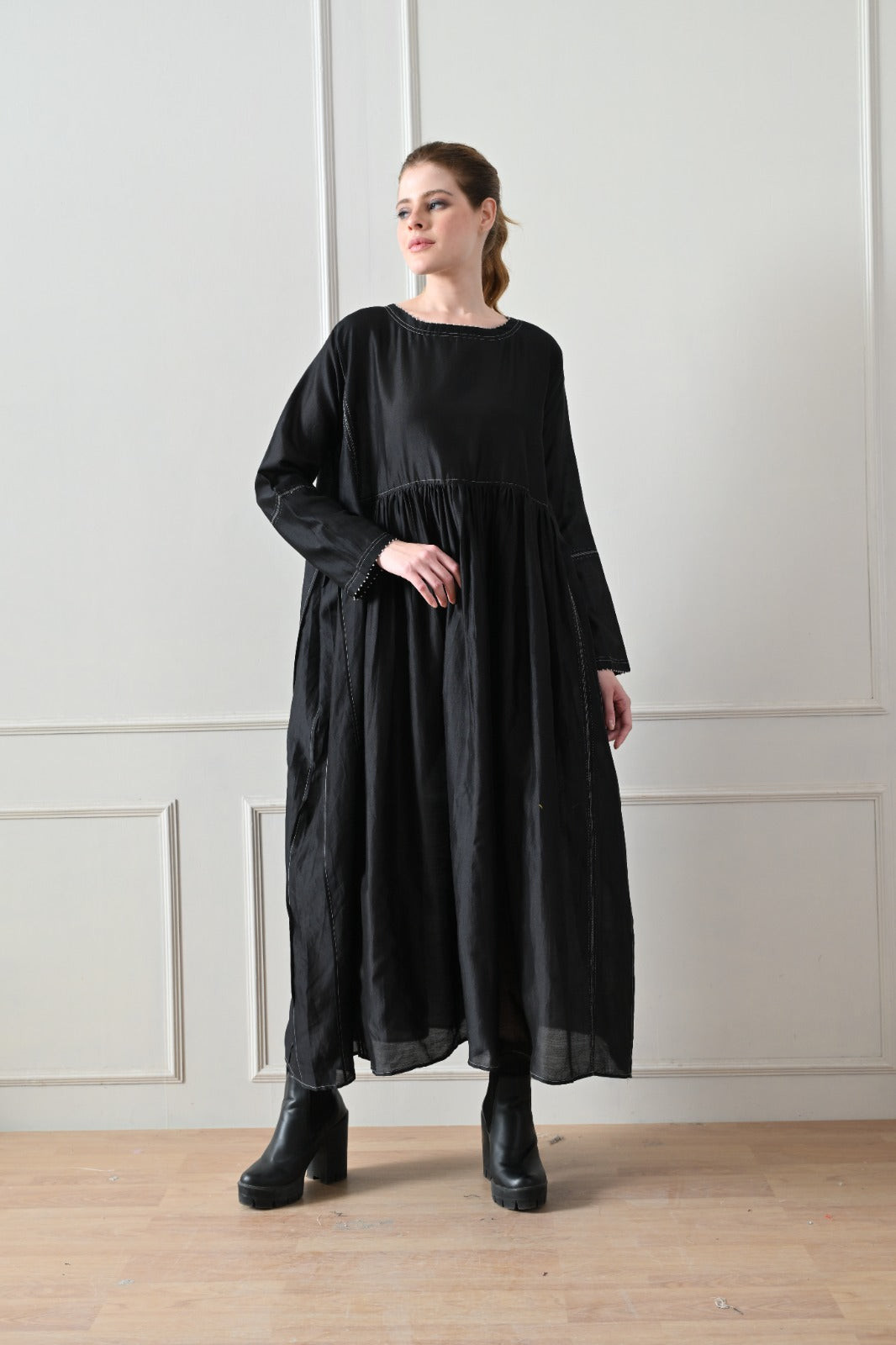 Midnight Shadow Gathered Dress - samant chauhan design 