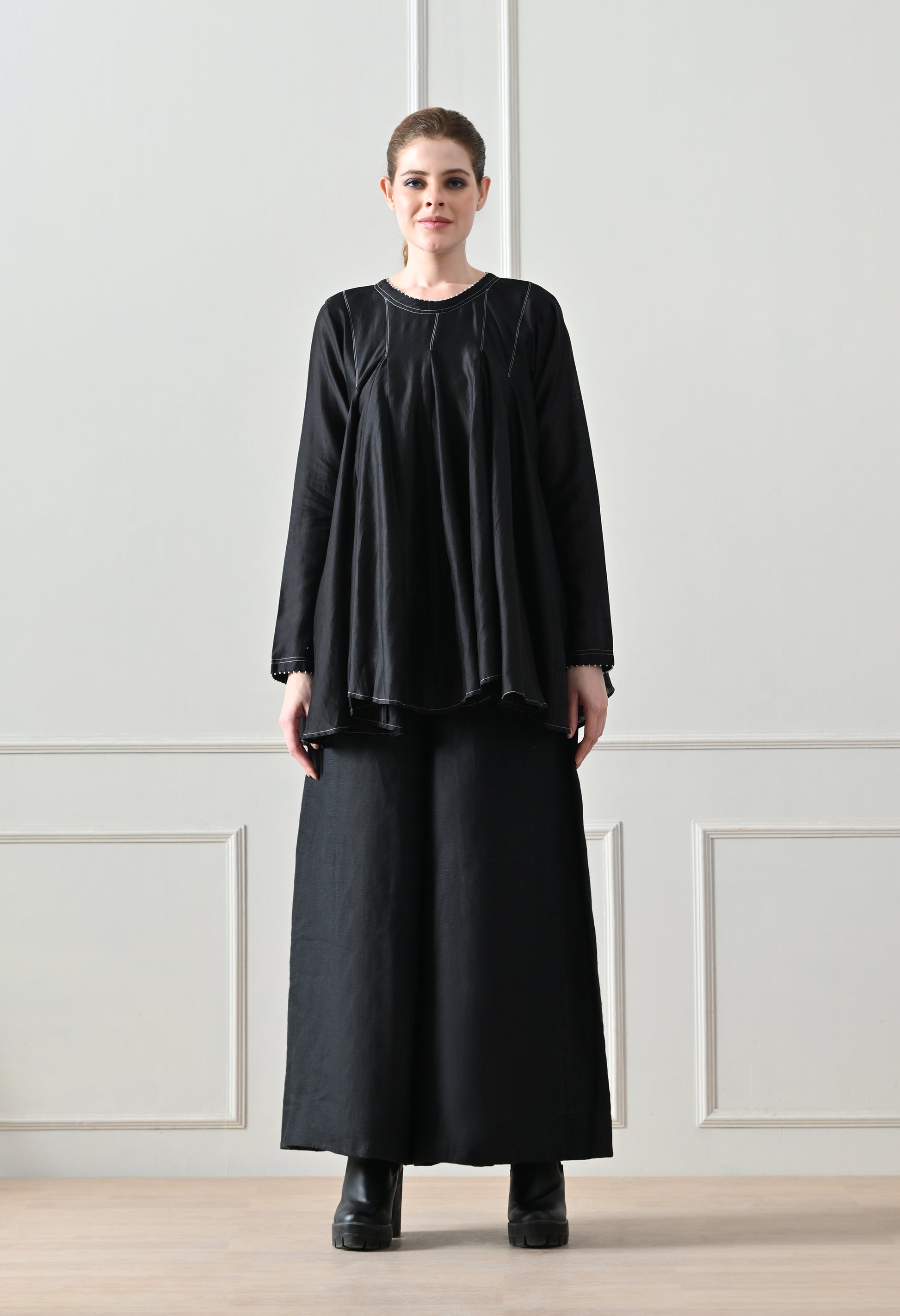 Noir Black Gathered Ensemble - samant chauhan design 